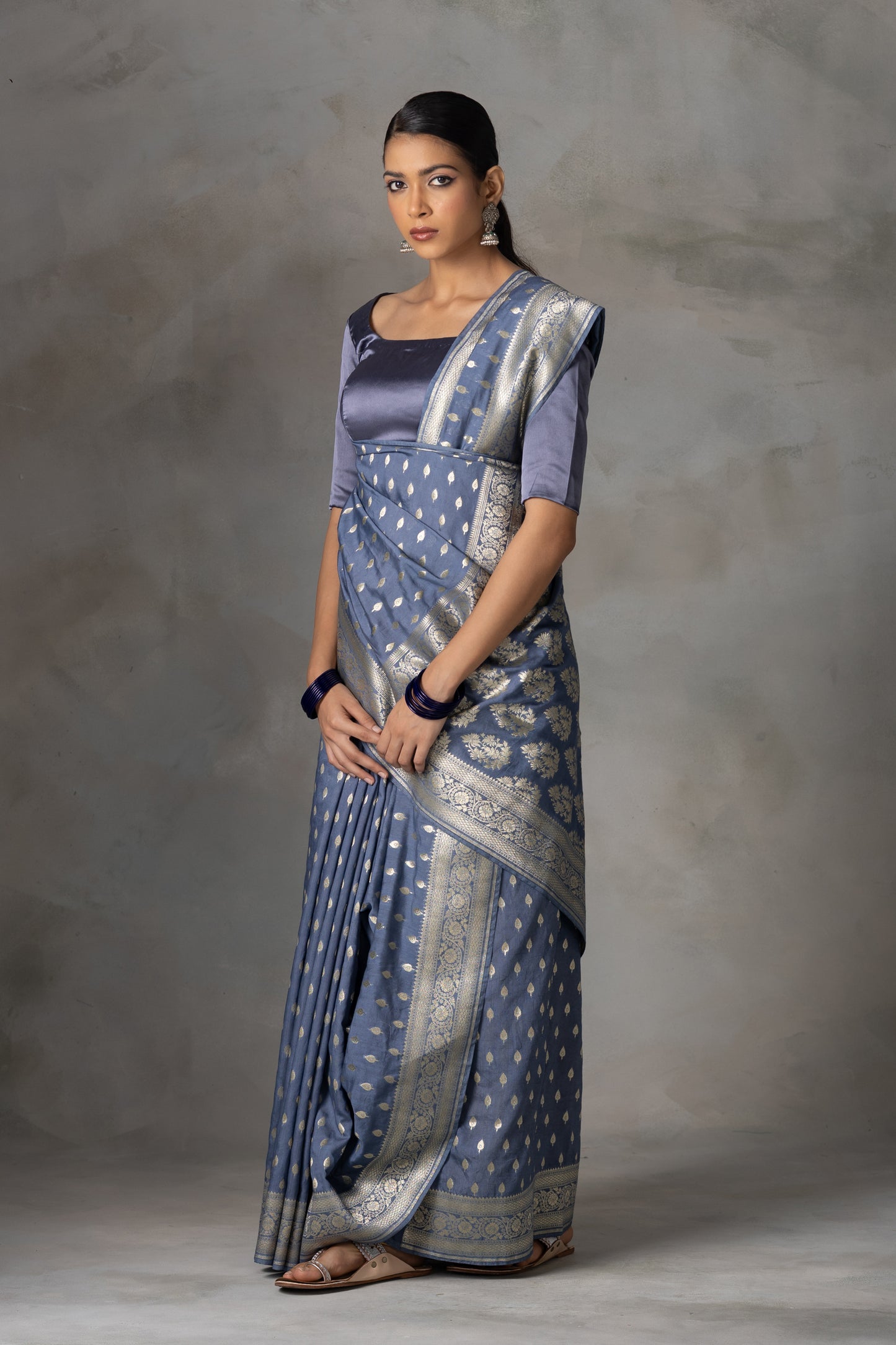 Royal Grey Banarasi Art Silk Saree with Fine Zari Buties