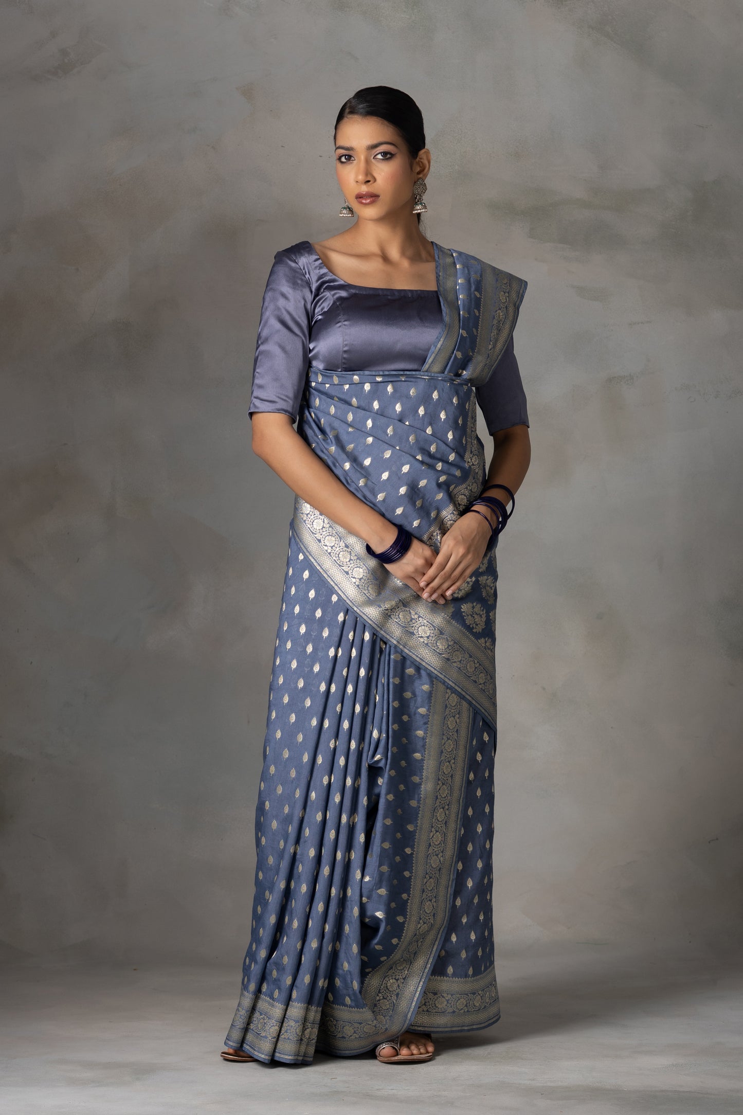 Royal Grey Banarasi Art Silk Saree with Fine Zari Buties