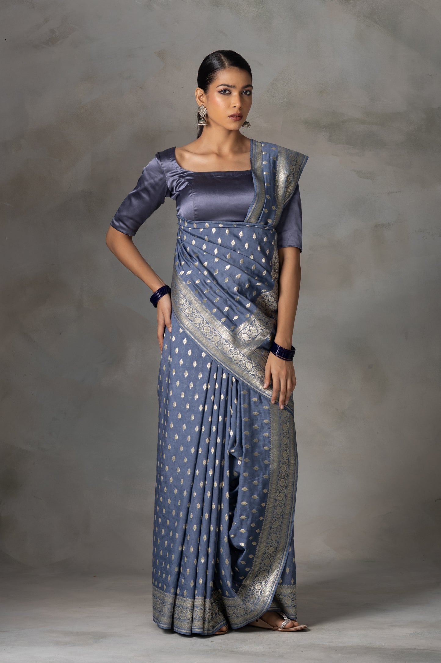 Royal Grey Banarasi Art Silk Saree with Fine Zari Buties