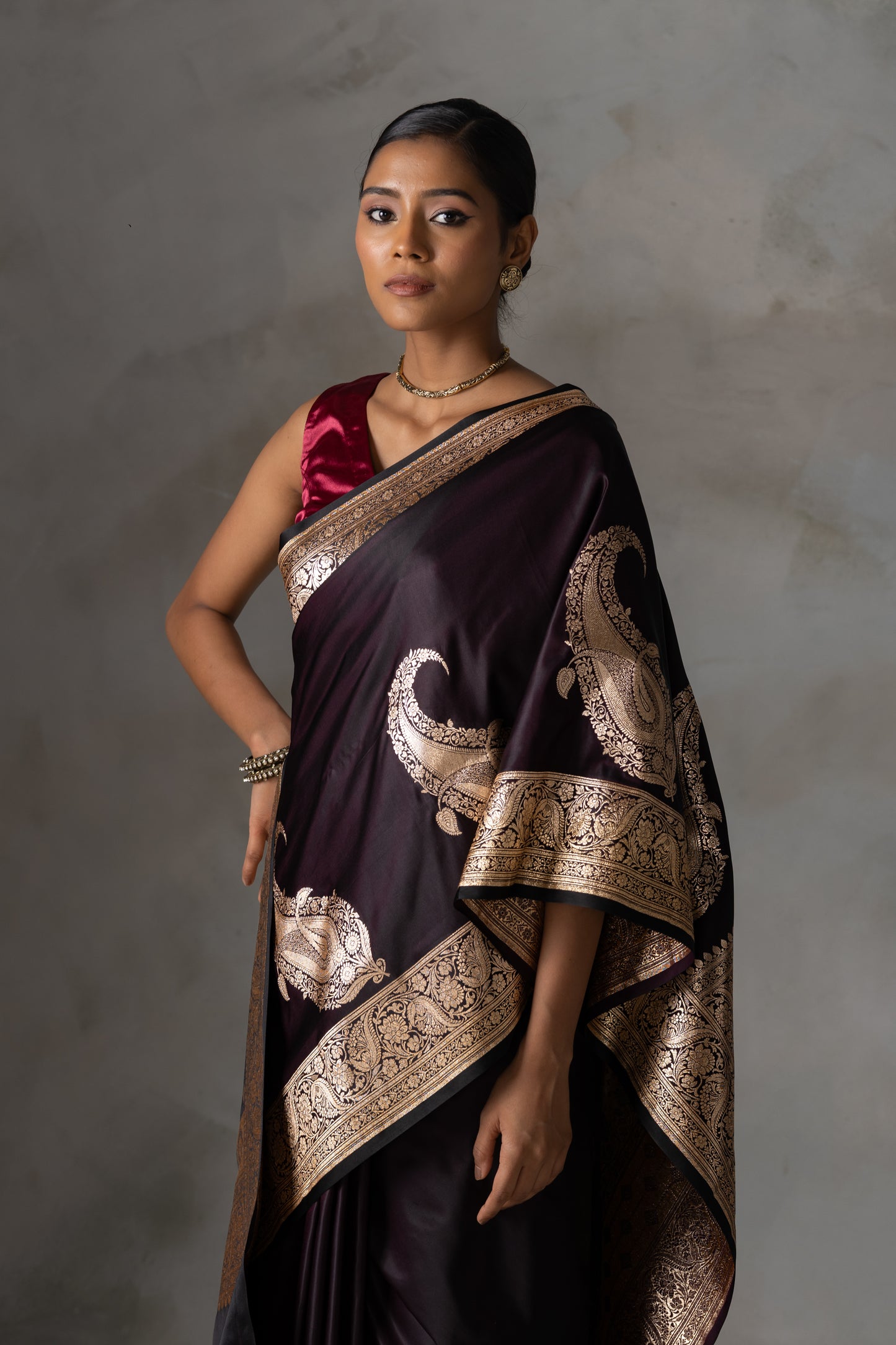 Plum Banarasi Saree with Antique Zari Detailing