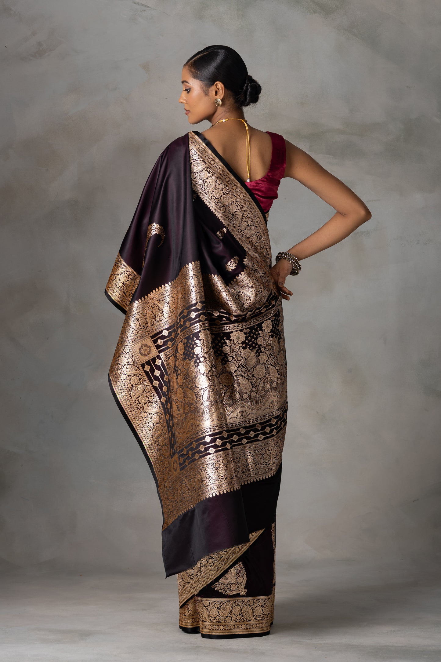 Plum Banarasi Saree with Antique Zari Detailing