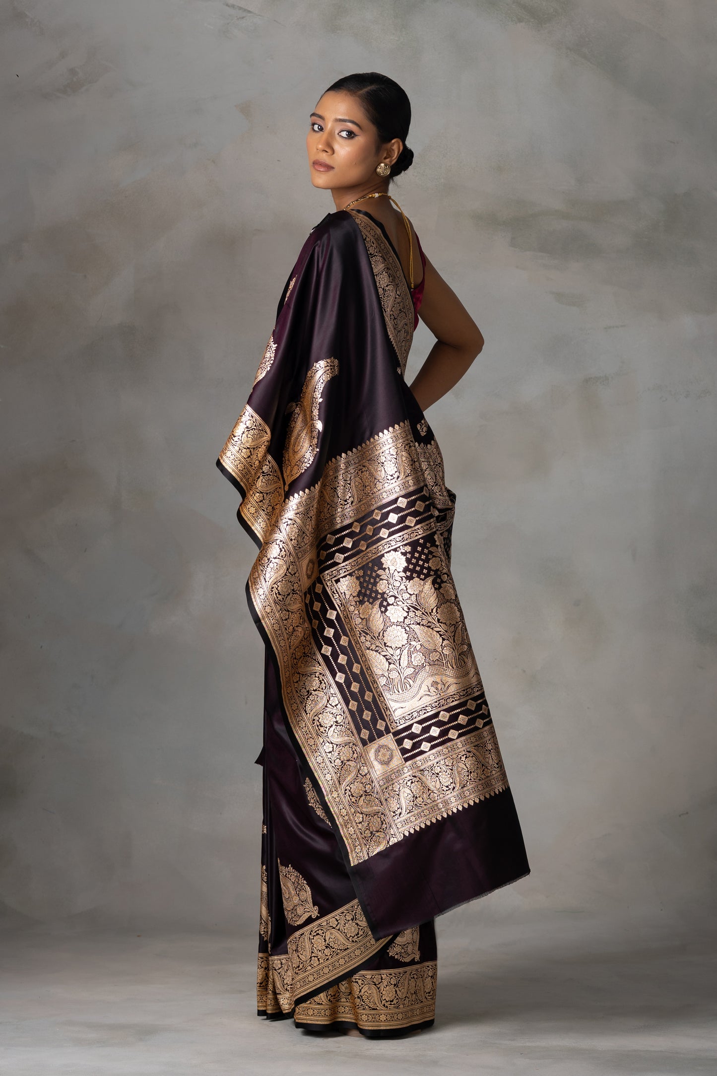 Plum Banarasi Saree with Antique Zari Detailing