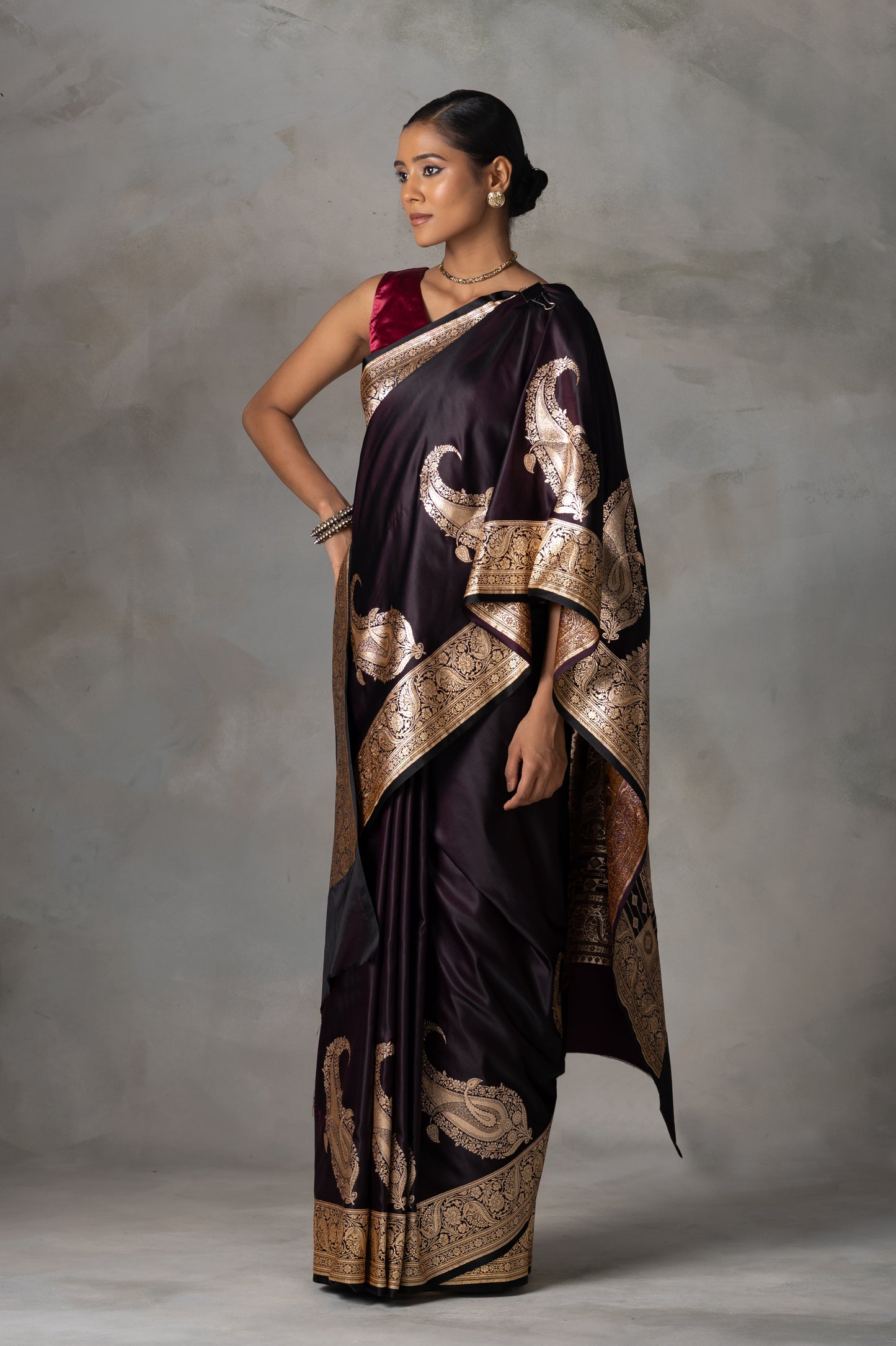 Plum Banarasi Saree with Antique Zari Detailing