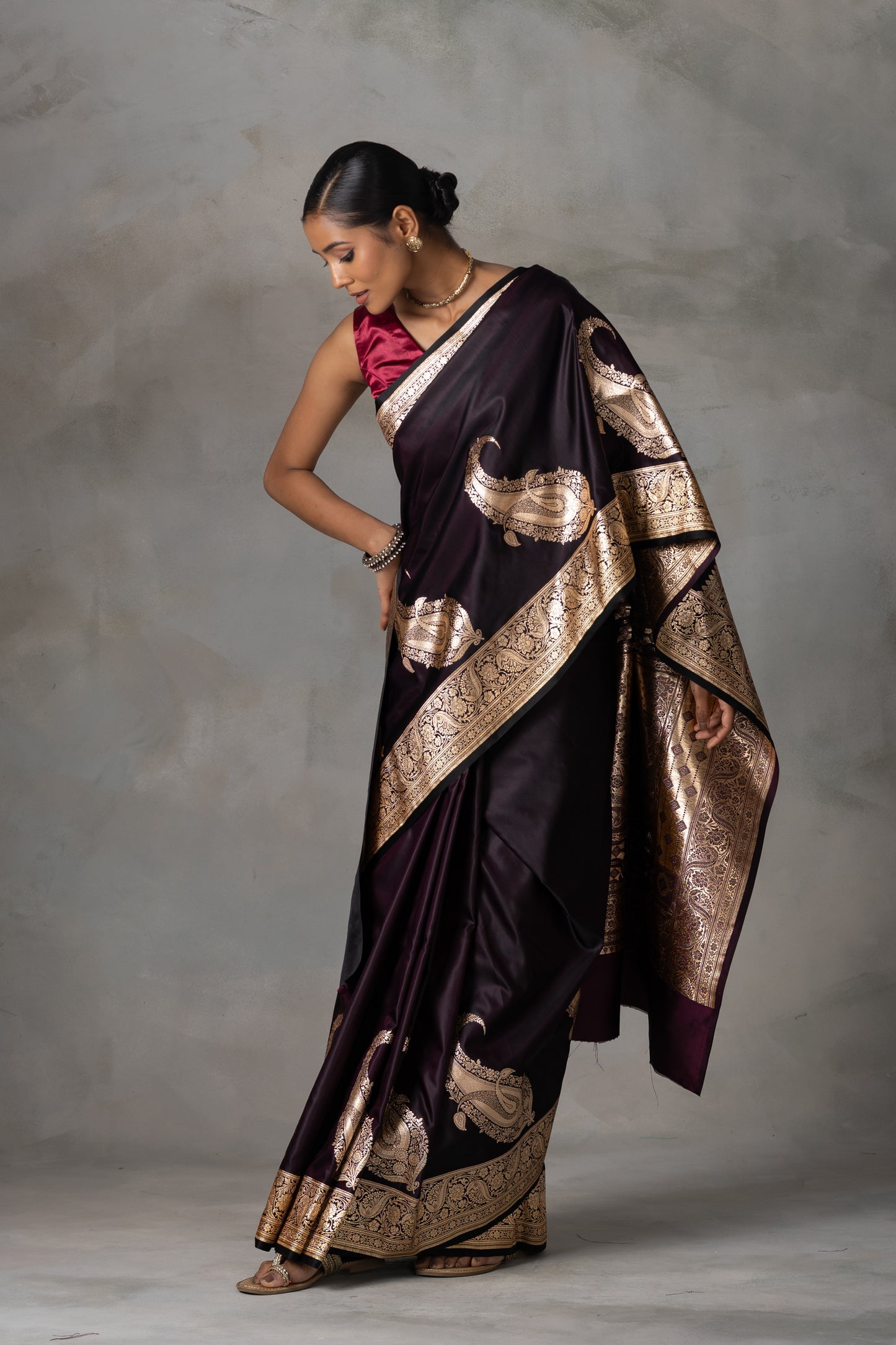 Plum Banarasi Saree with Antique Zari Detailing