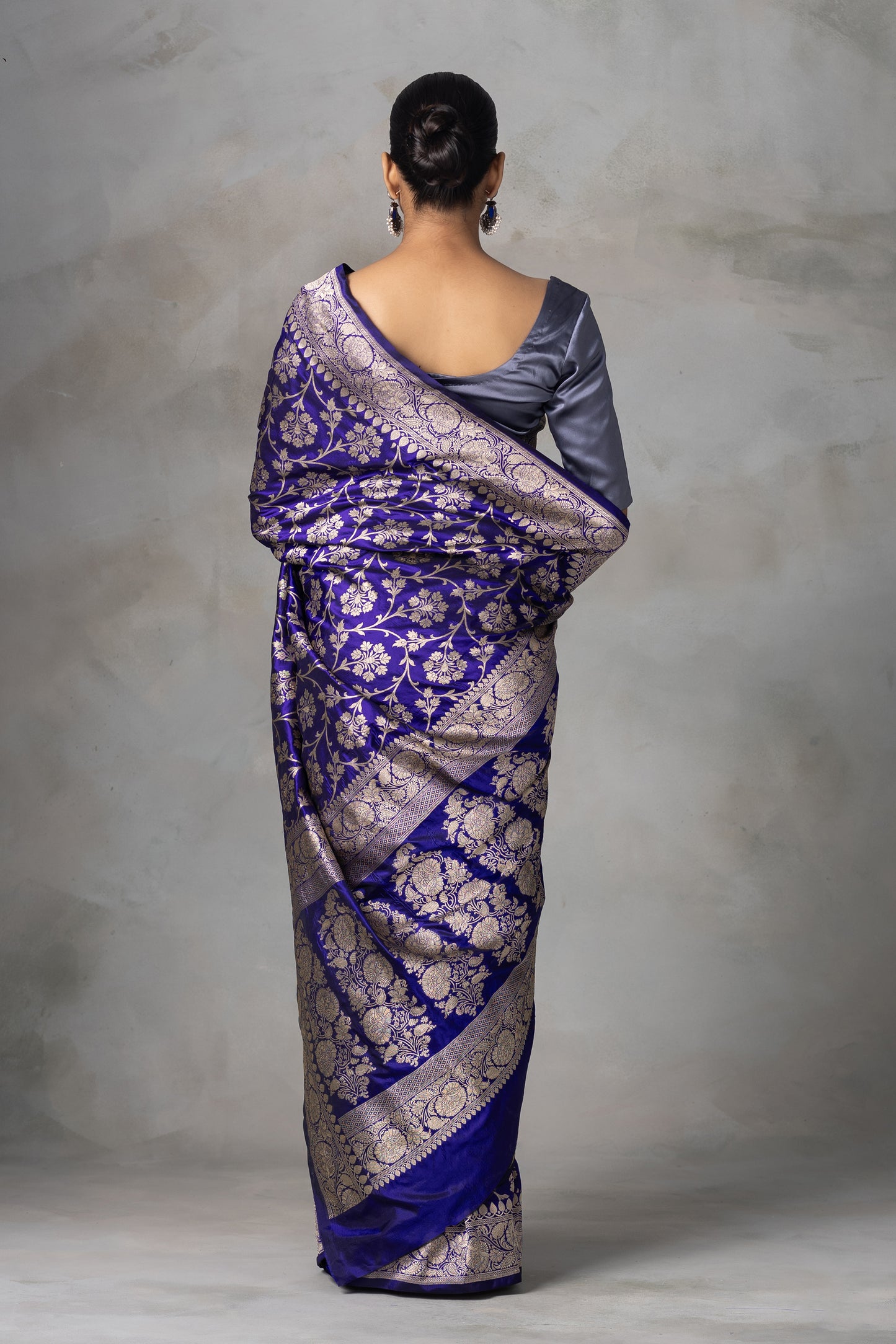 Royal Blue Banarasi Silk Saree with Gold Zari Floral Jaal