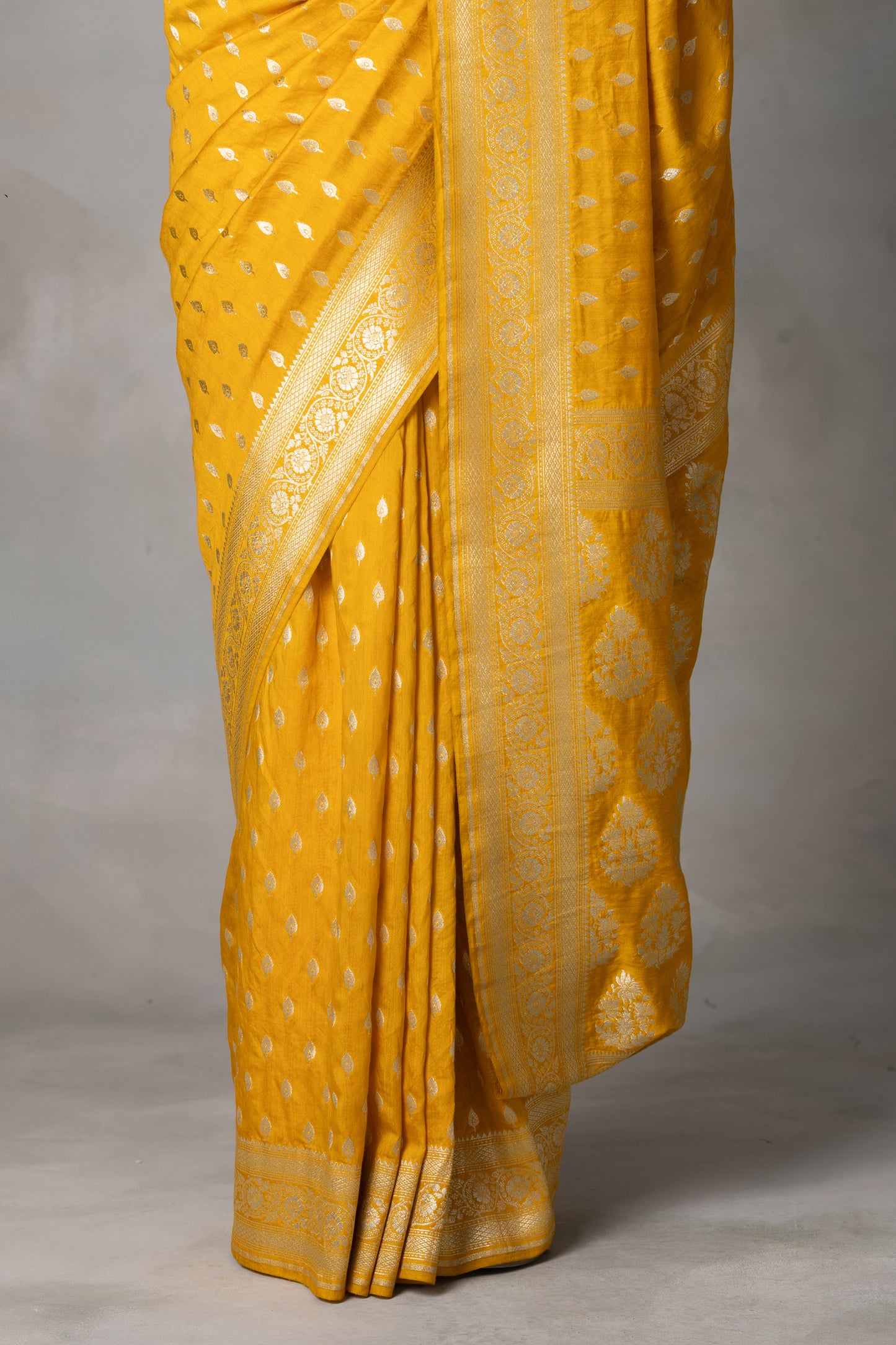 Sunlit Mustard Banarasi Silk Saree with Zari Butidar Motifs