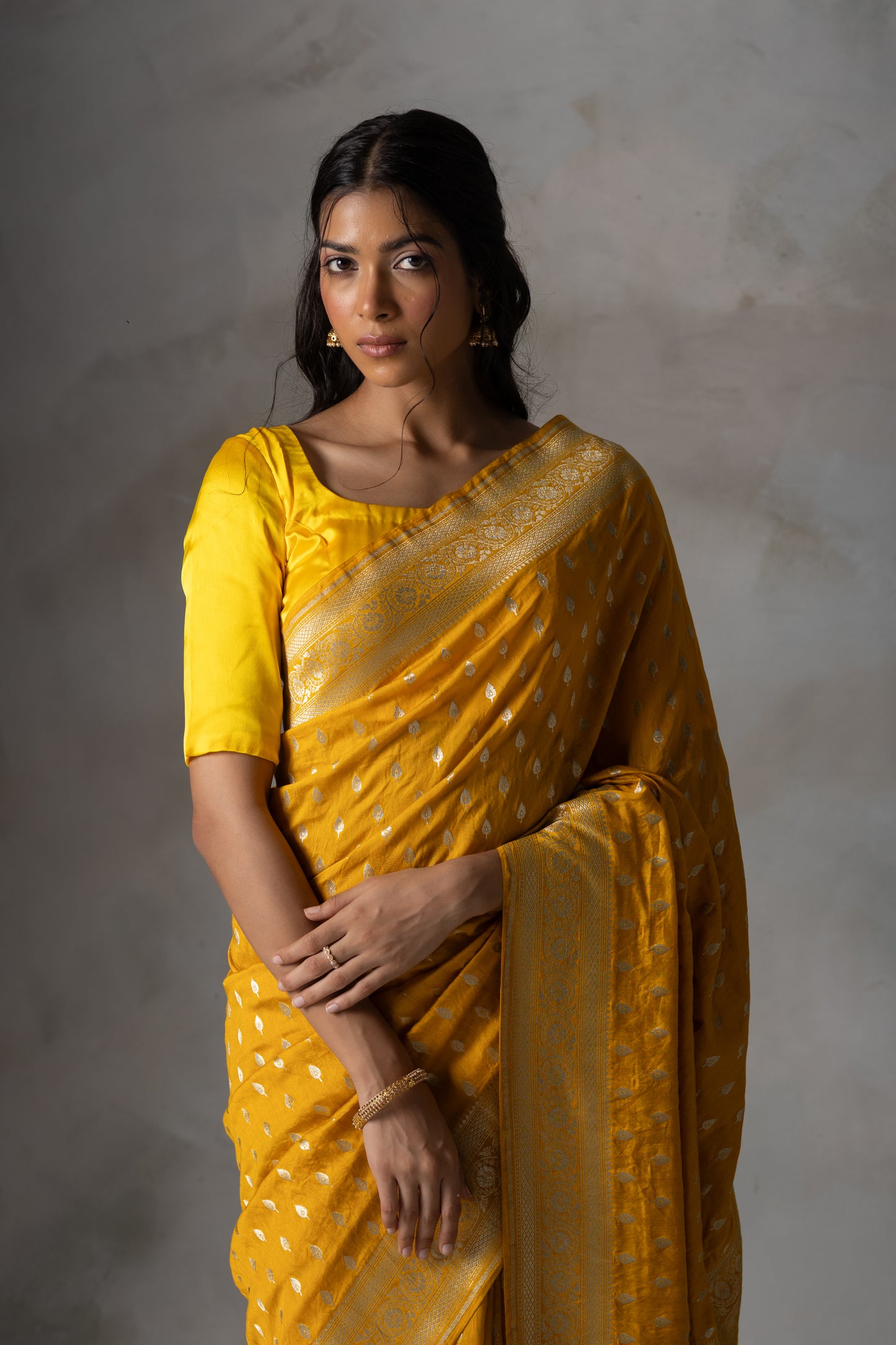Sunlit Mustard Banarasi Silk Saree with Zari Butidar Motifs