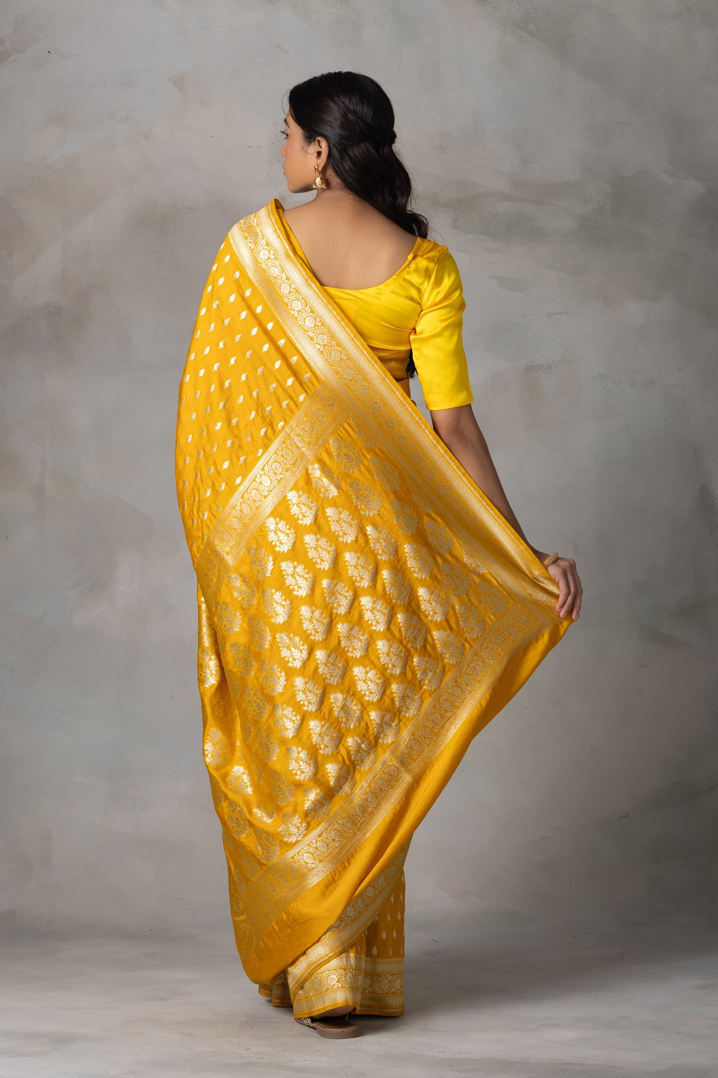 Sunlit Mustard Banarasi Silk Saree with Zari Butidar Motifs