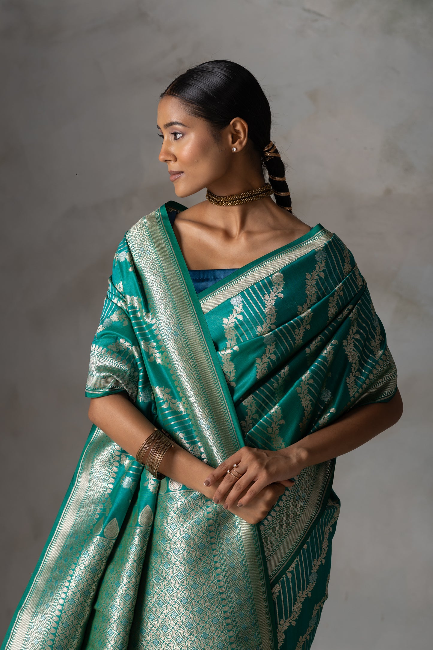 Emerald Green Banarasi Silk Saree with Gold Zari Weaving