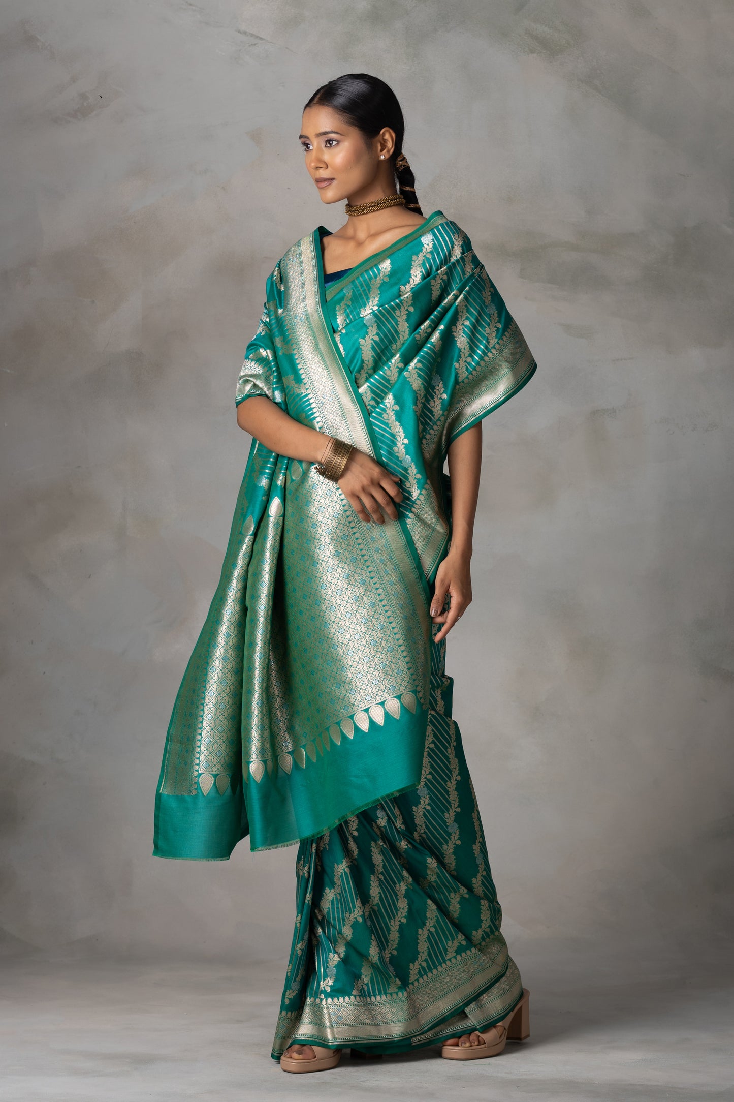 Emerald Green Banarasi Silk Saree with Gold Zari Weaving
