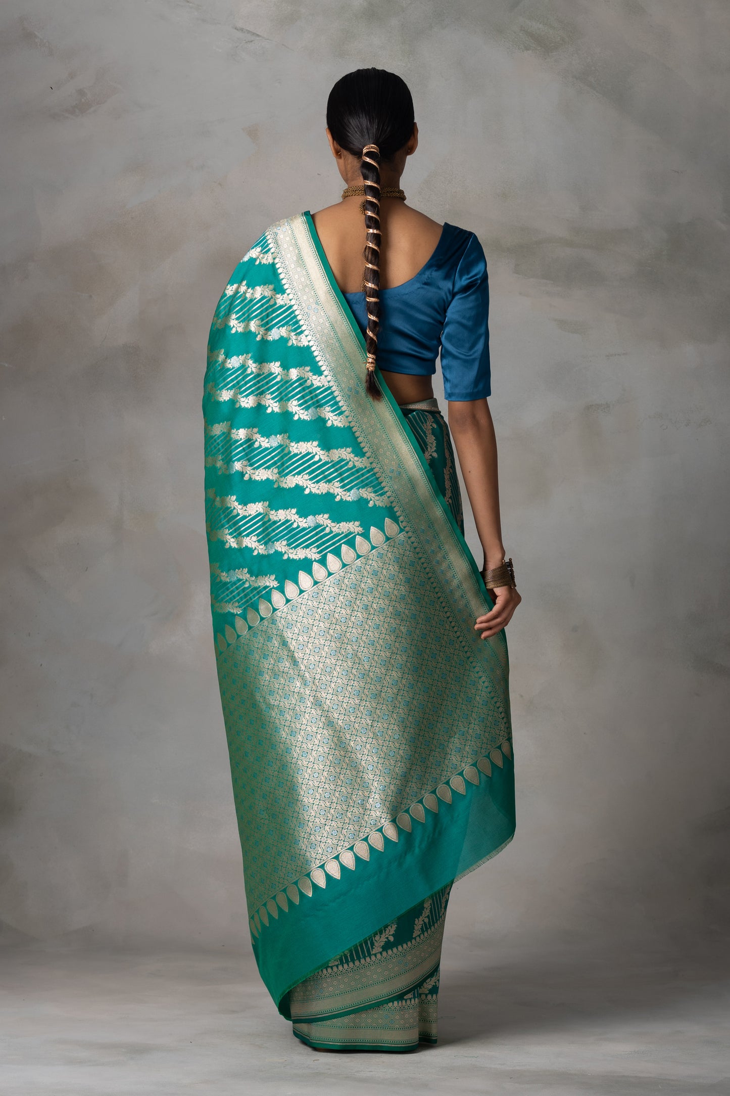 Emerald Green Banarasi Silk Saree with Gold Zari Weaving