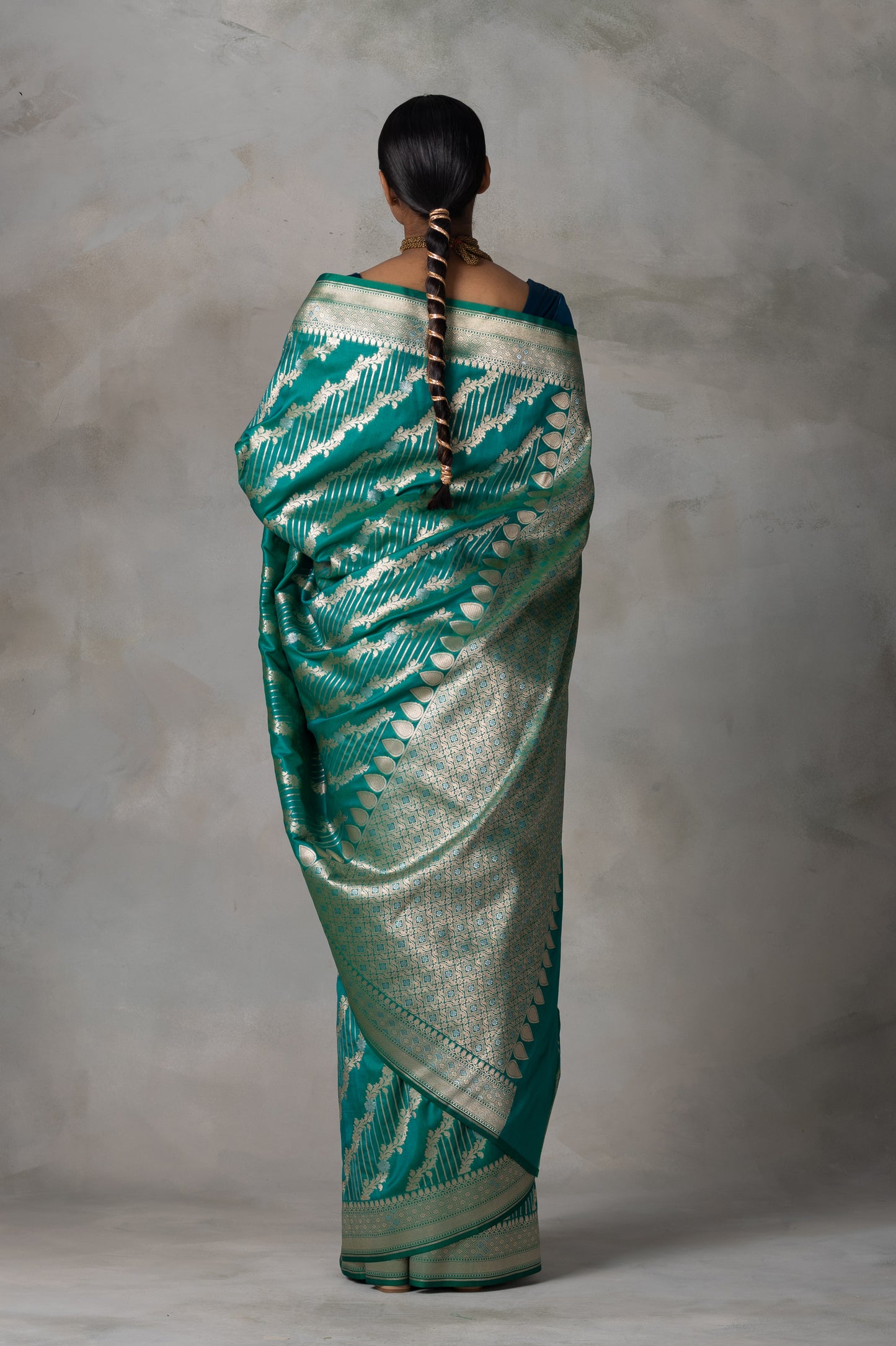 Emerald Green Banarasi Silk Saree with Gold Zari Weaving