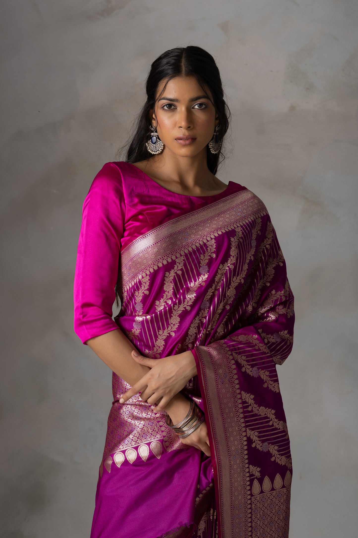 Magenta Banarasi Silk Saree with Gold Zari Weaving