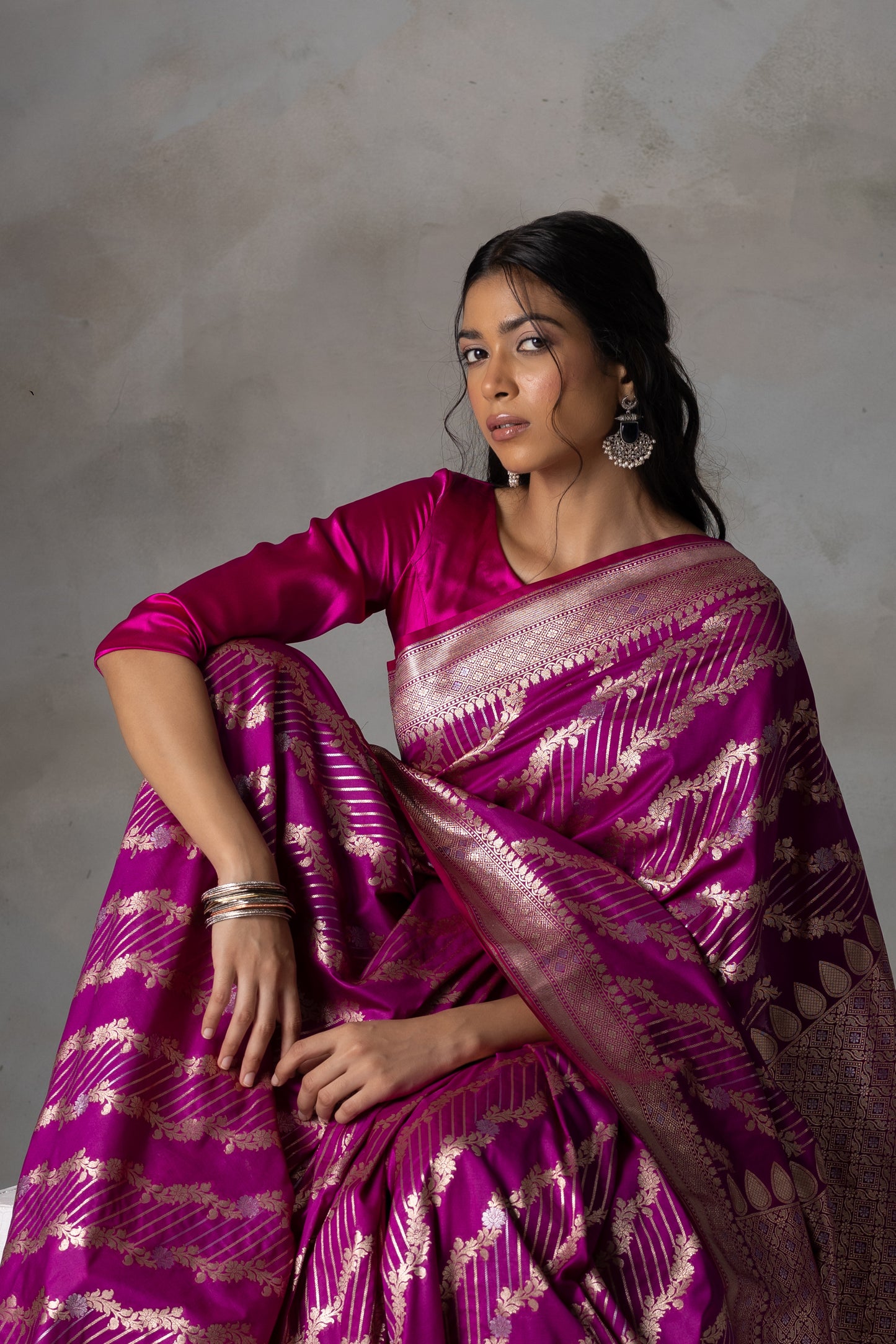 Magenta Banarasi Silk Saree with Gold Zari Weaving