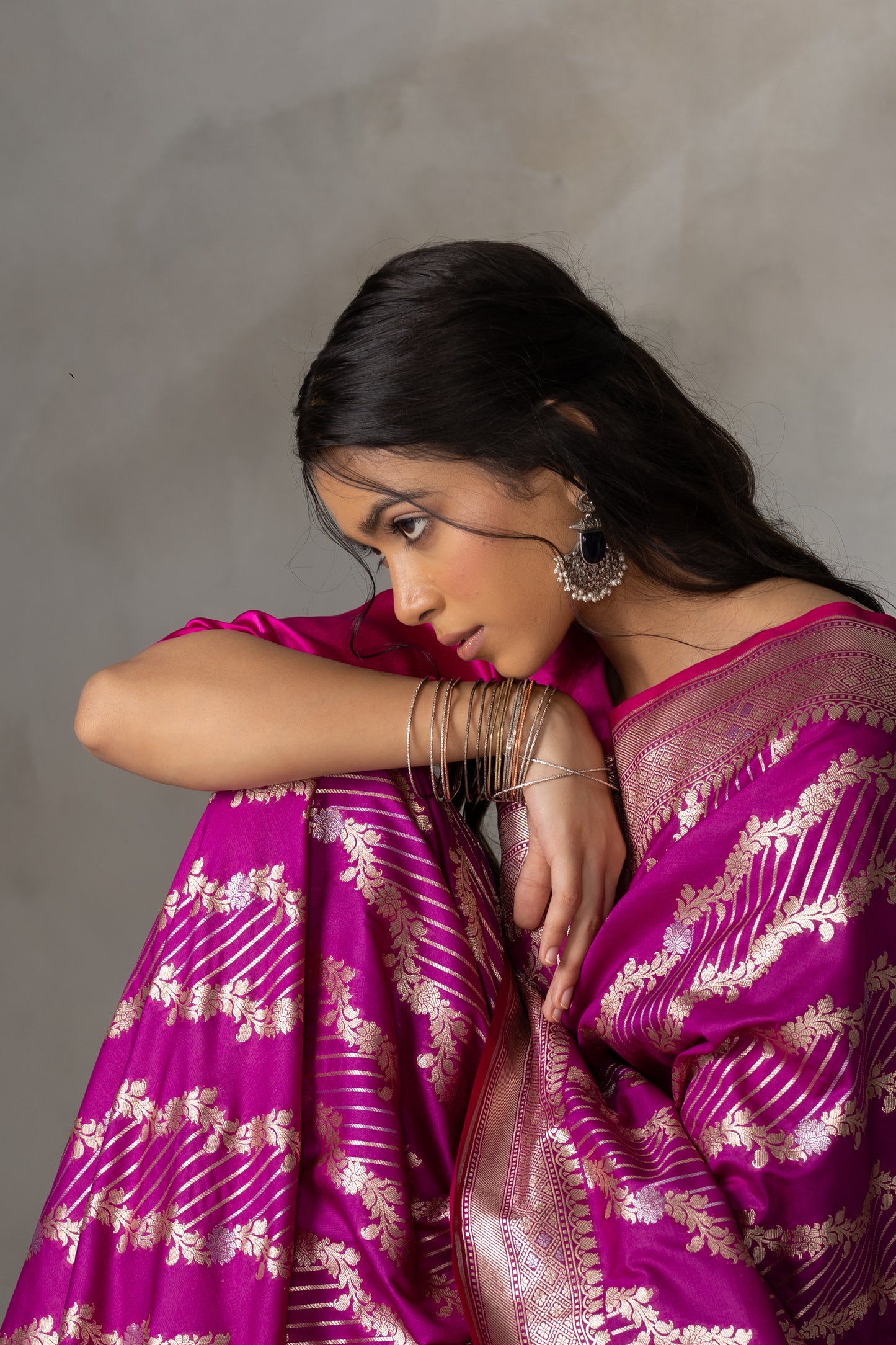 Magenta Banarasi Silk Saree with Gold Zari Weaving