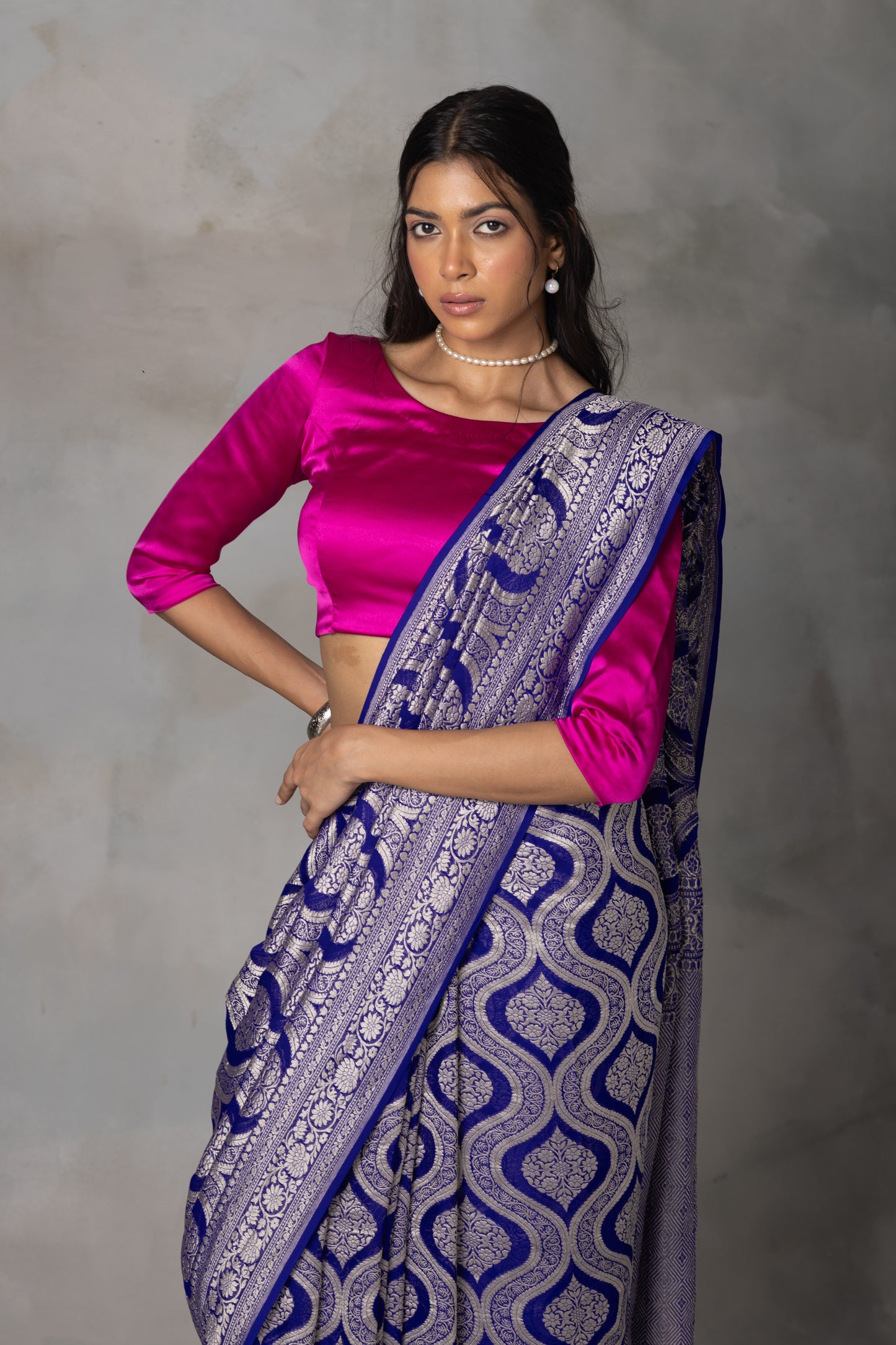 Royal Blue Banarasi Georgette (Chiffon) Saree with Golden Zari Weaving
