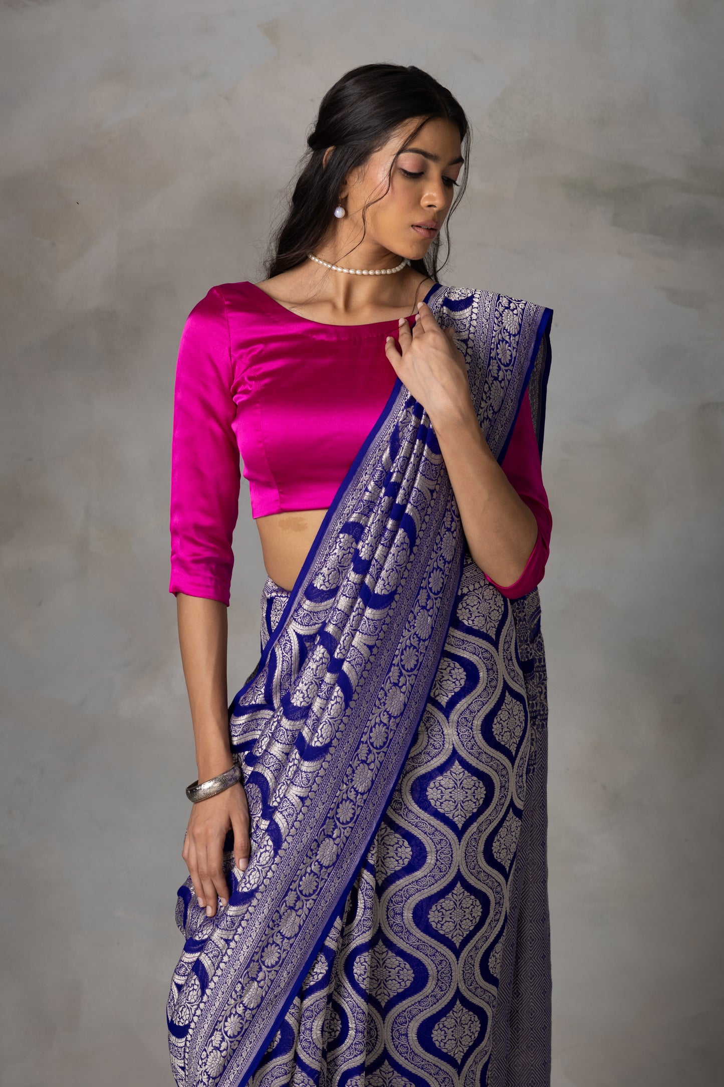 Royal Blue Banarasi Georgette (Chiffon) Saree with Golden Zari Weaving