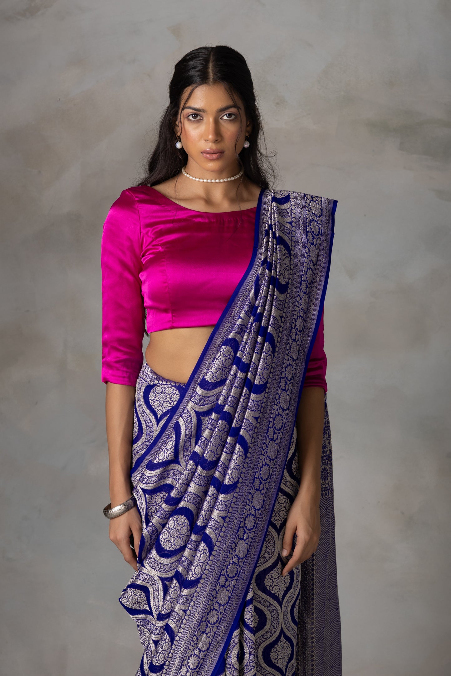 Royal Blue Banarasi Georgette (Chiffon) Saree with Golden Zari Weaving