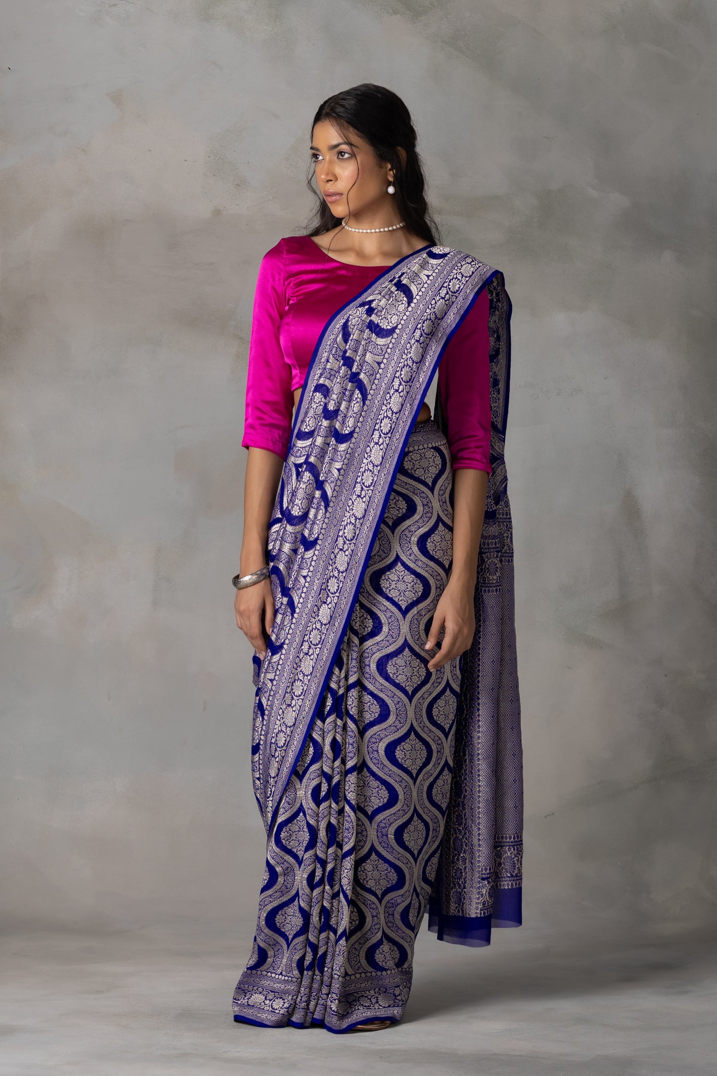 Royal Blue Banarasi Georgette (Chiffon) Saree with Golden Zari Weaving