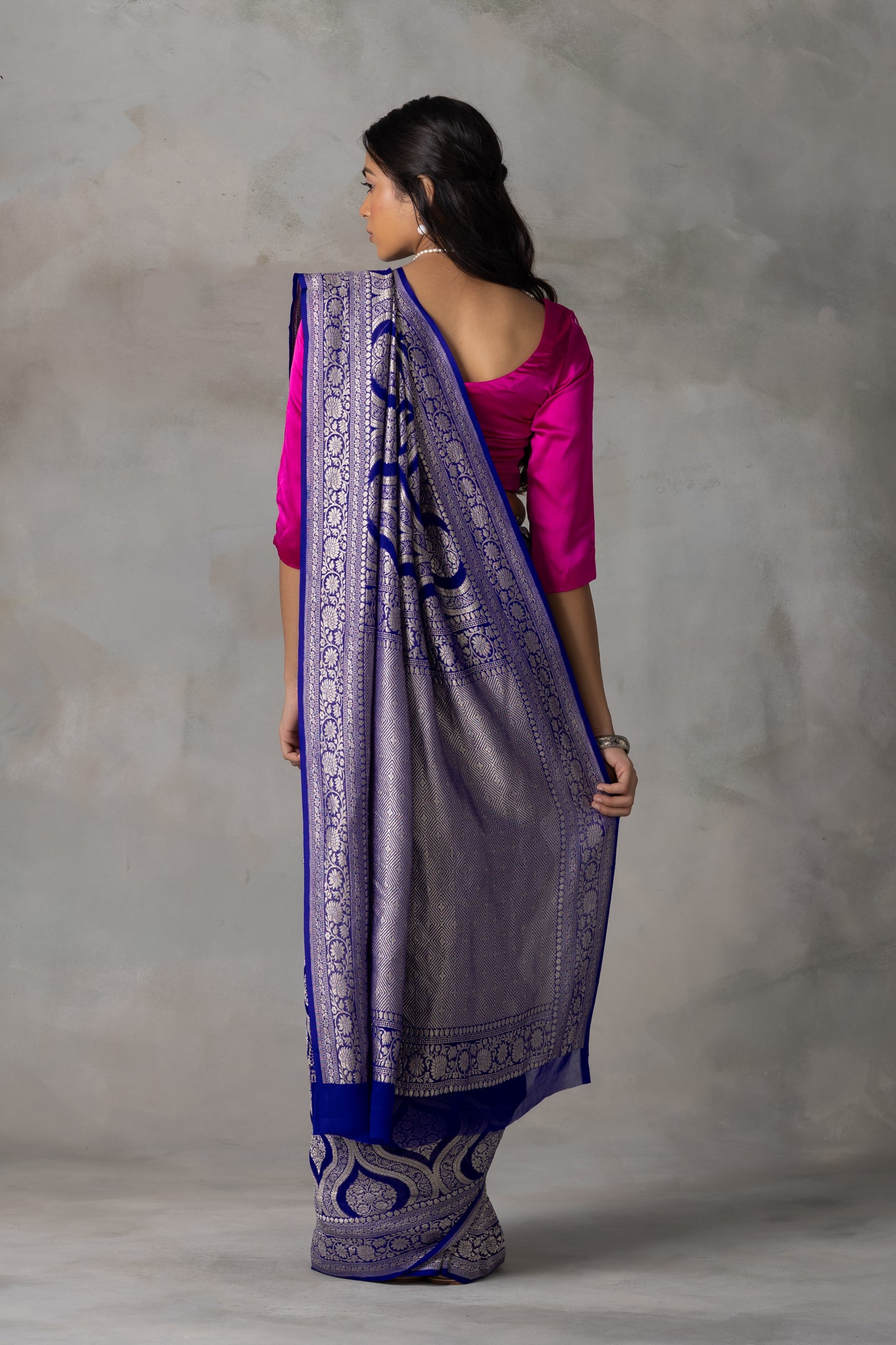 Royal Blue Banarasi Georgette (Chiffon) Saree with Golden Zari Weaving