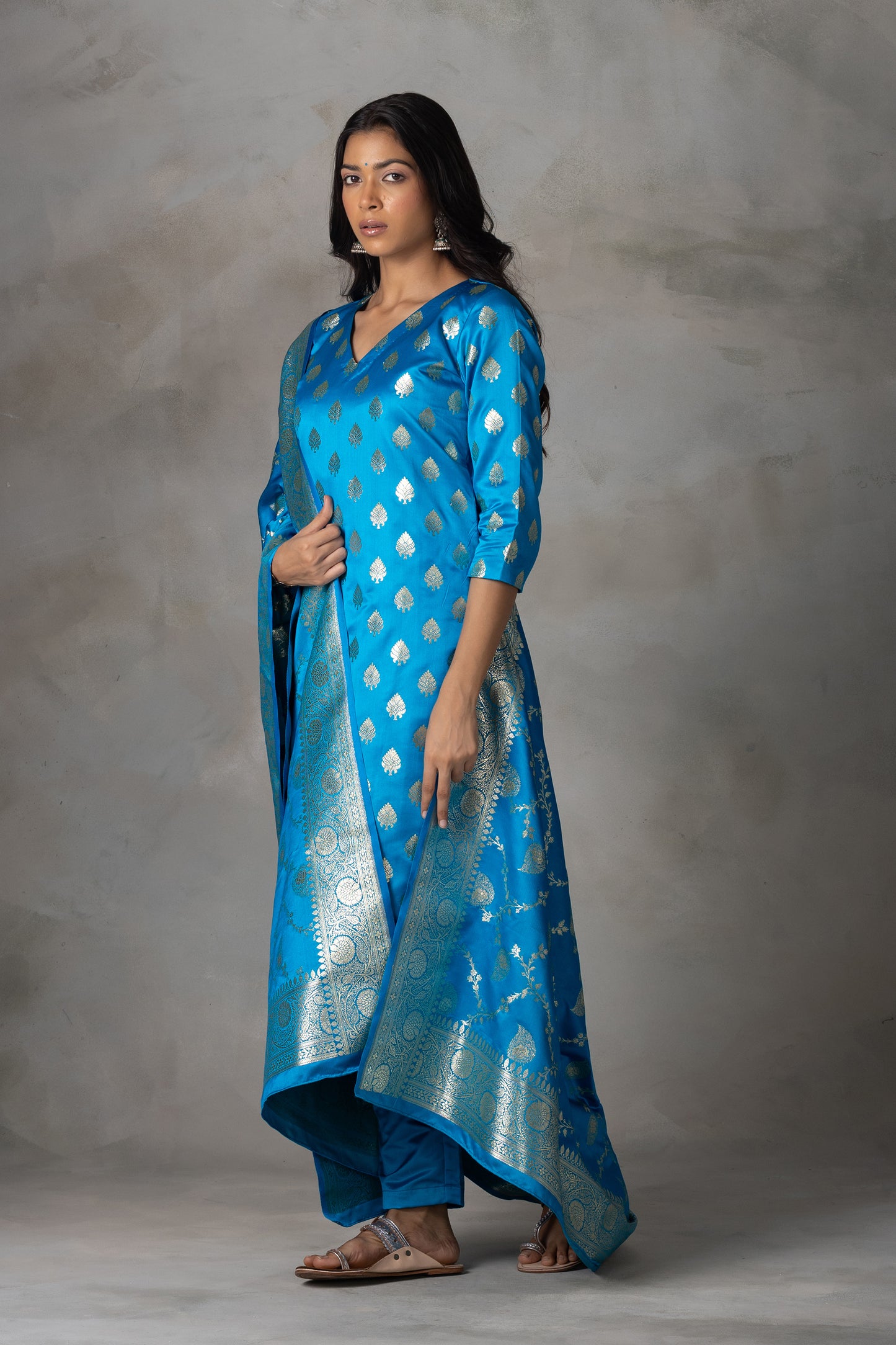 Royal Blue Banarasi Silk Suit Set with Zari Weaving