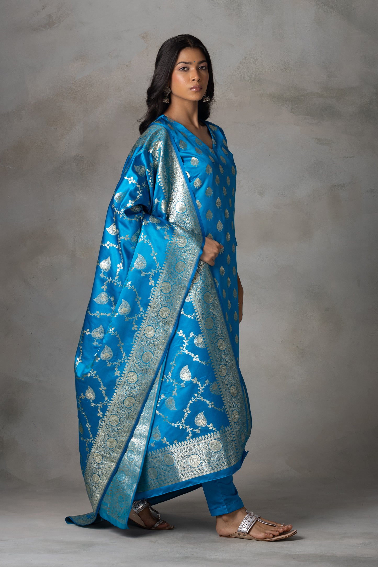 Royal Blue Banarasi Silk Suit Set with Zari Weaving