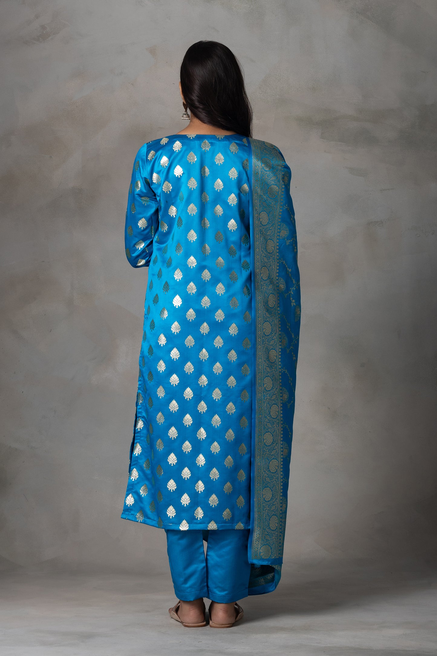 Royal Blue Banarasi Silk Suit Set with Zari Weaving