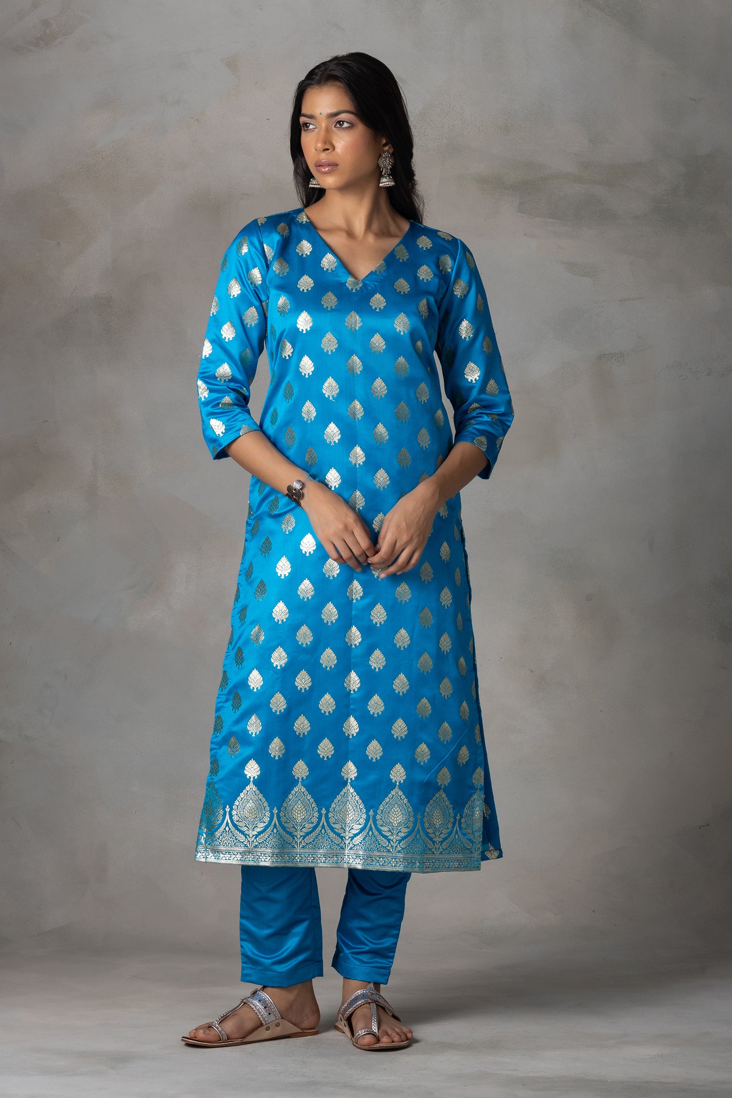 Royal Blue Banarasi Silk Suit Set with Zari Weaving