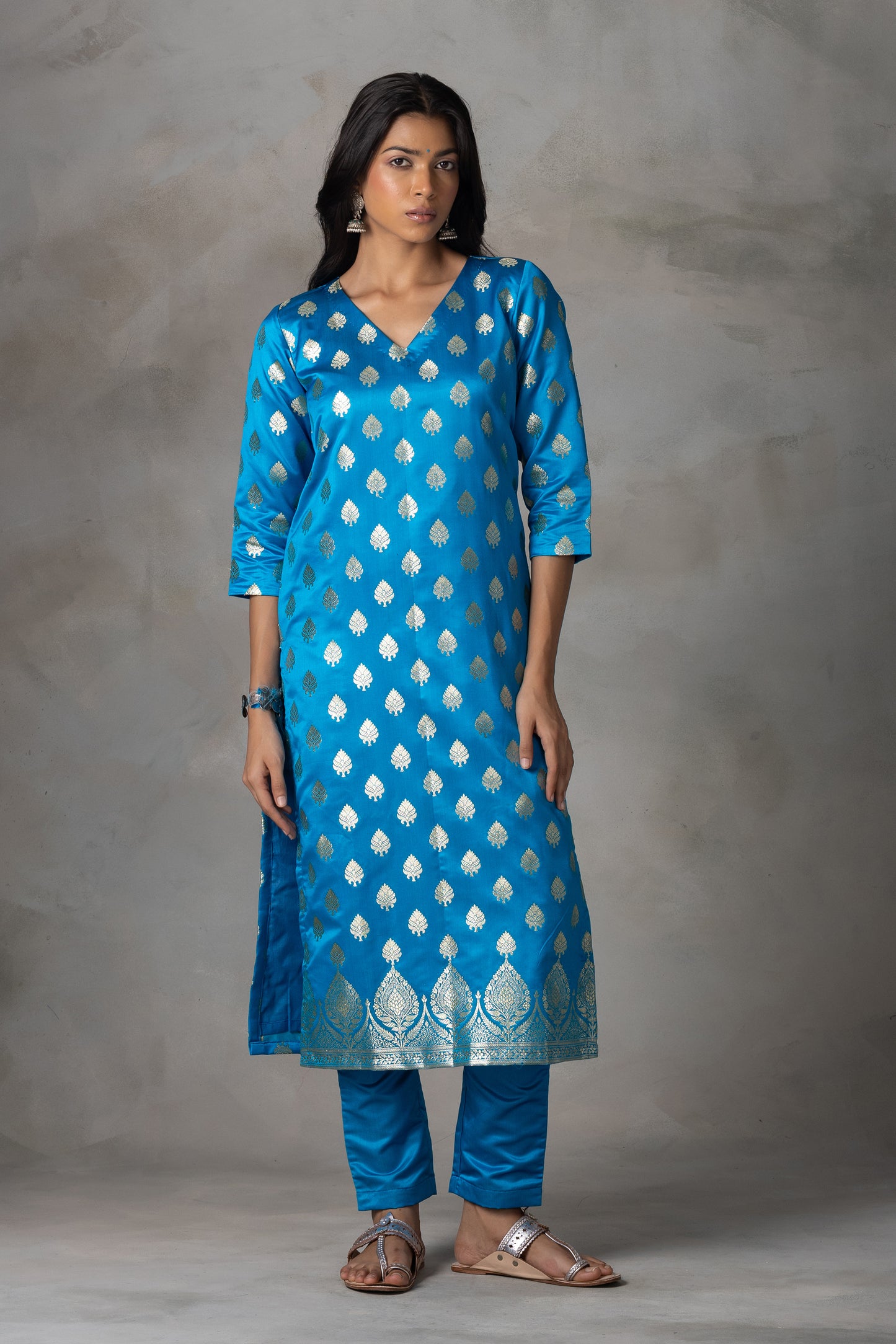 Royal Blue Banarasi Silk Suit Set with Zari Weaving