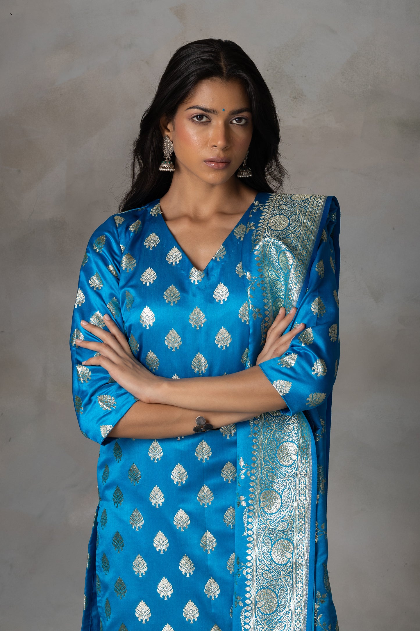 Royal Blue Banarasi Silk Suit Set with Zari Weaving