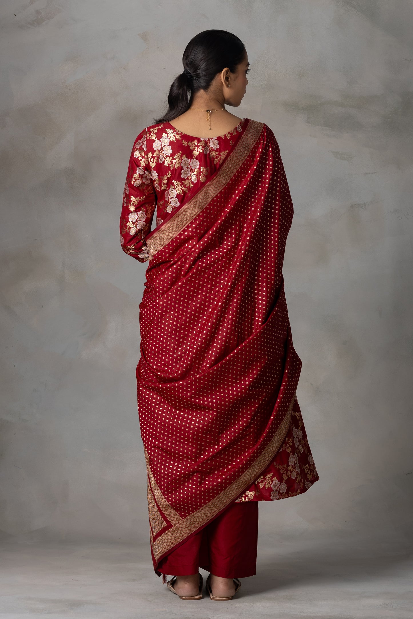 Deep Red Banarasi Silk Suit Set with Zari Weaving