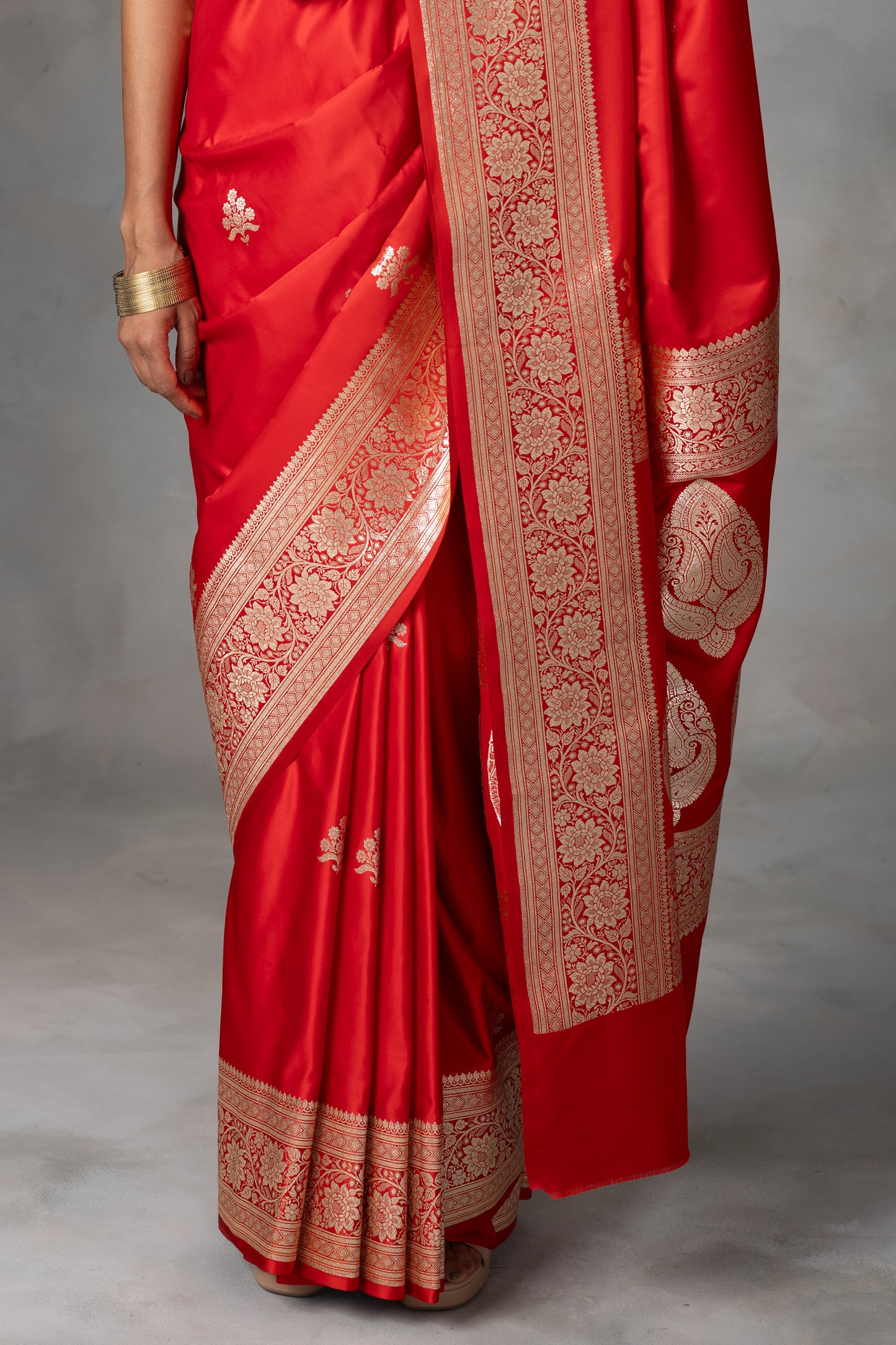 Classic Red Banarasi Silk Saree with Gold Zari Motifs