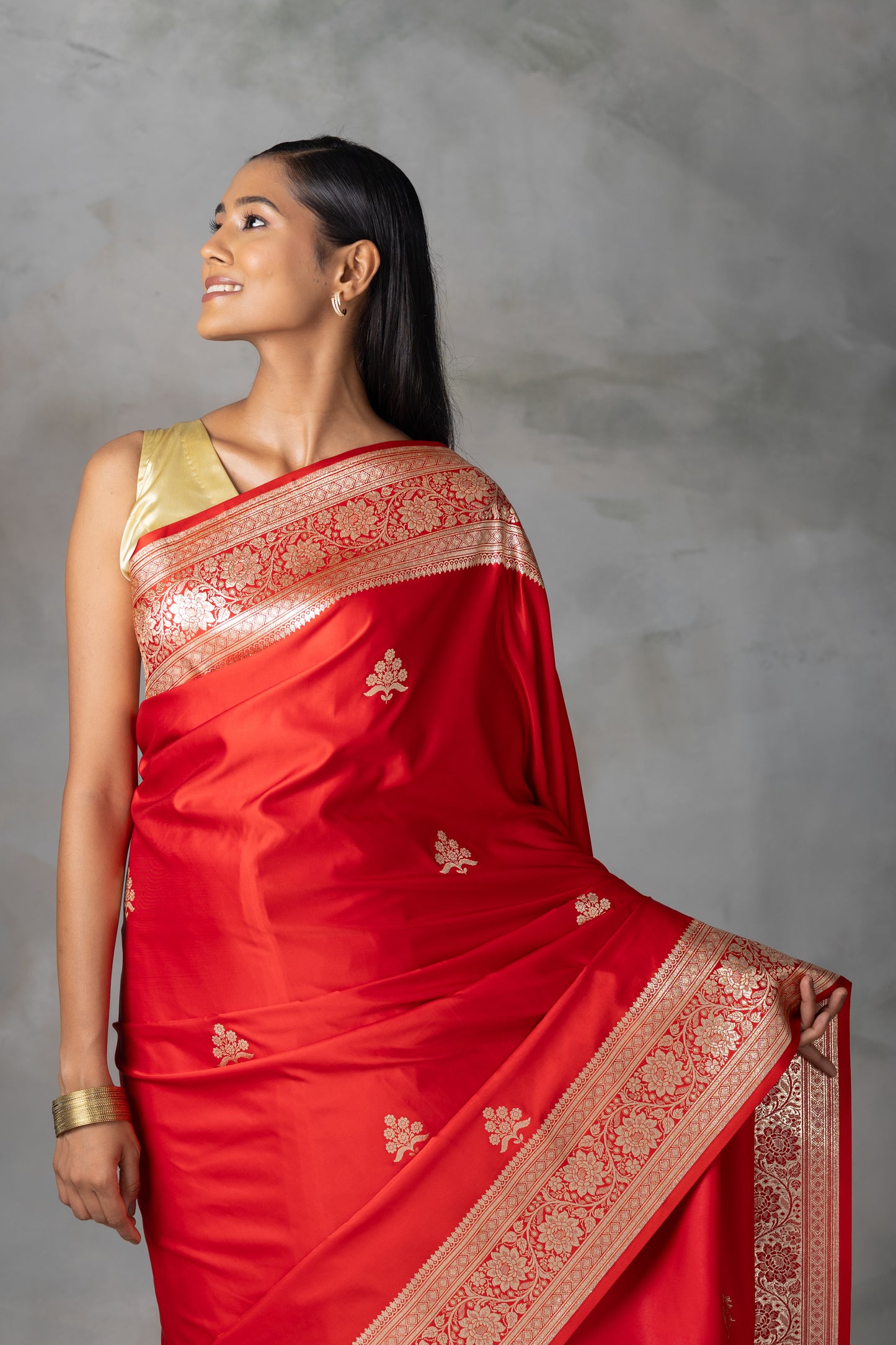 Classic Red Banarasi Silk Saree with Gold Zari Motifs