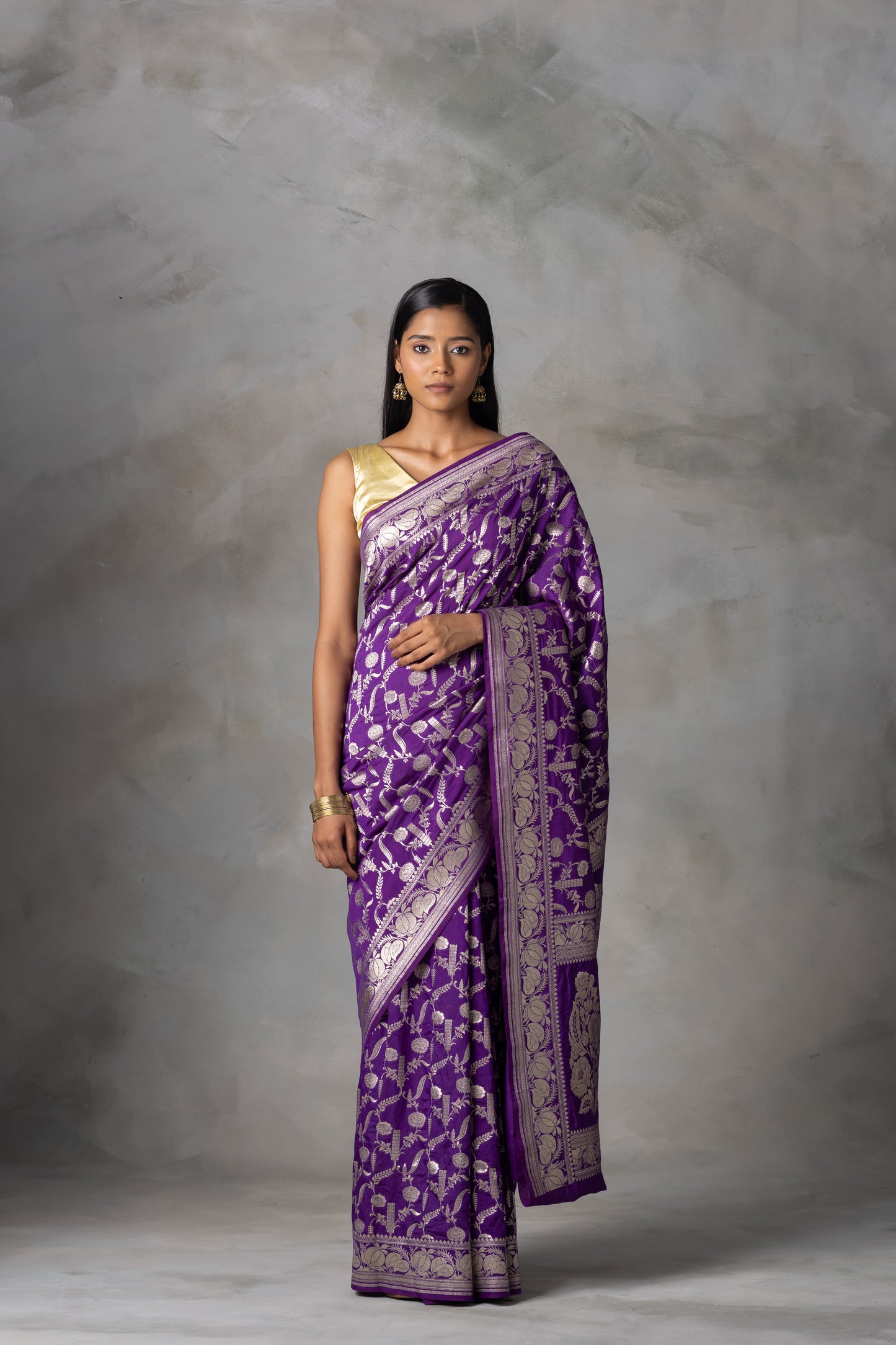 Purple Banarasi Handloom Silk Saree with Zari
