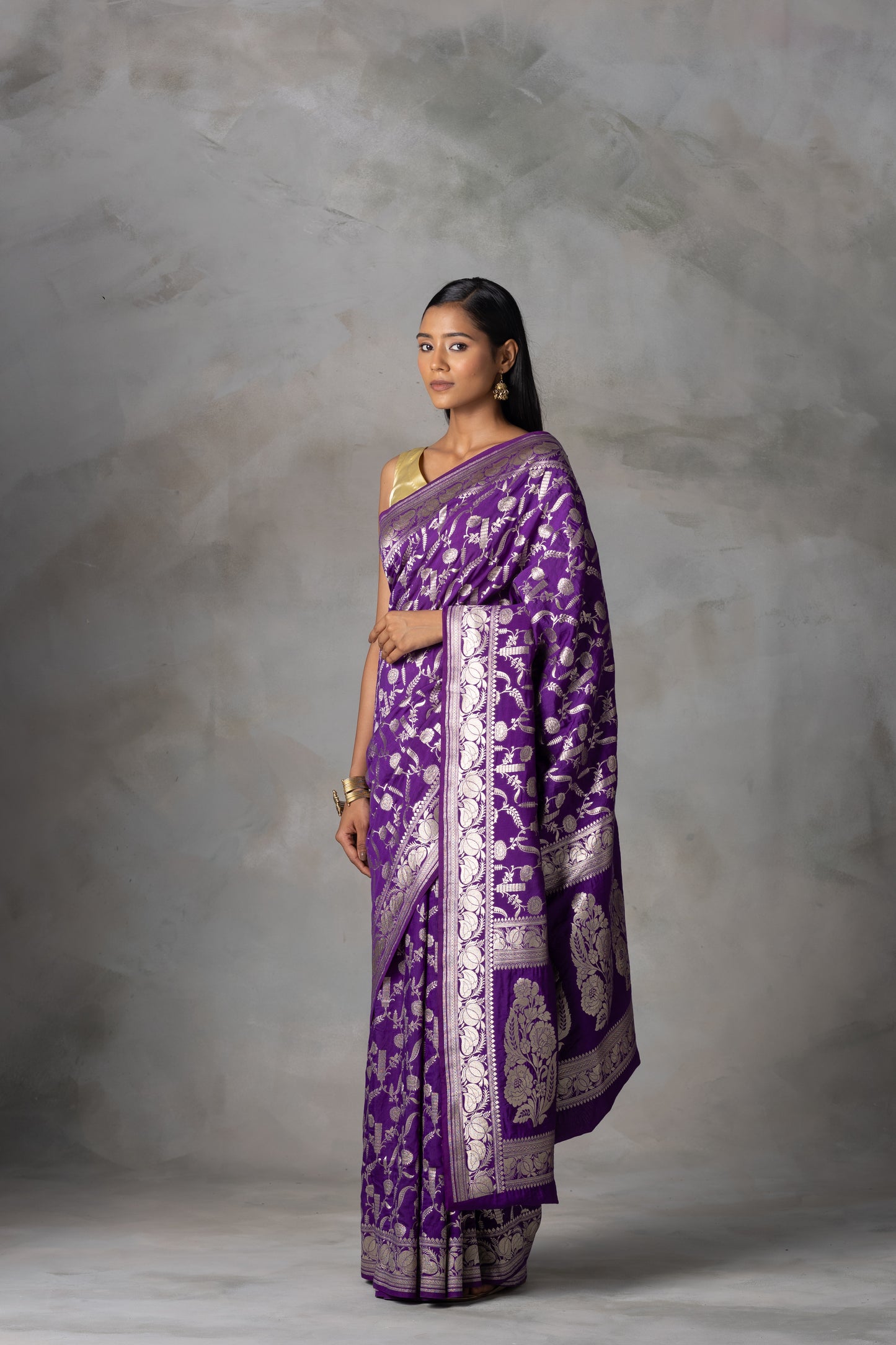 Purple Banarasi Handloom Silk Saree with Zari