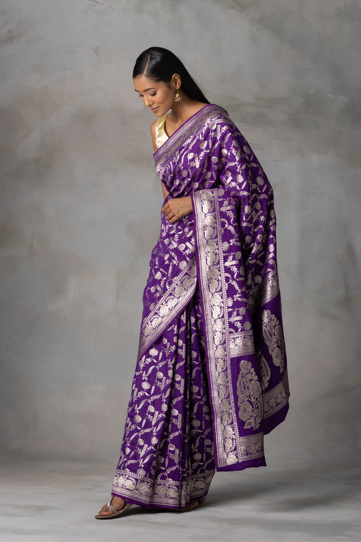 Purple Banarasi Handloom Silk Saree with Zari
