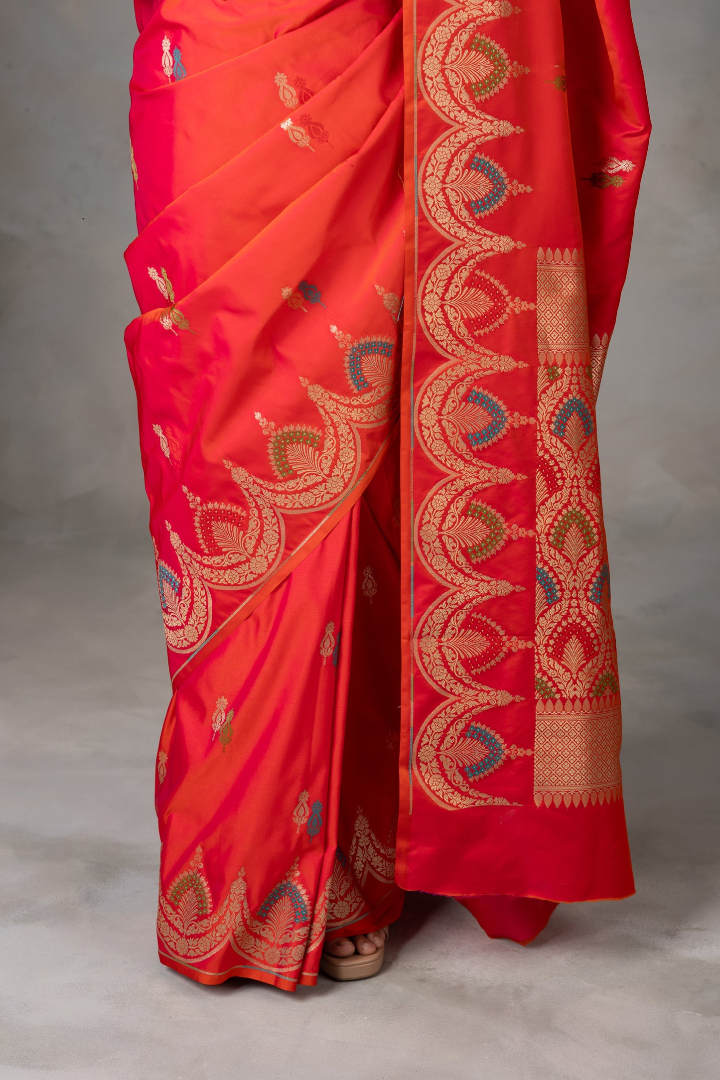 Classic Red Banarasi Silk Saree with Meenakari & Gold Zari Work