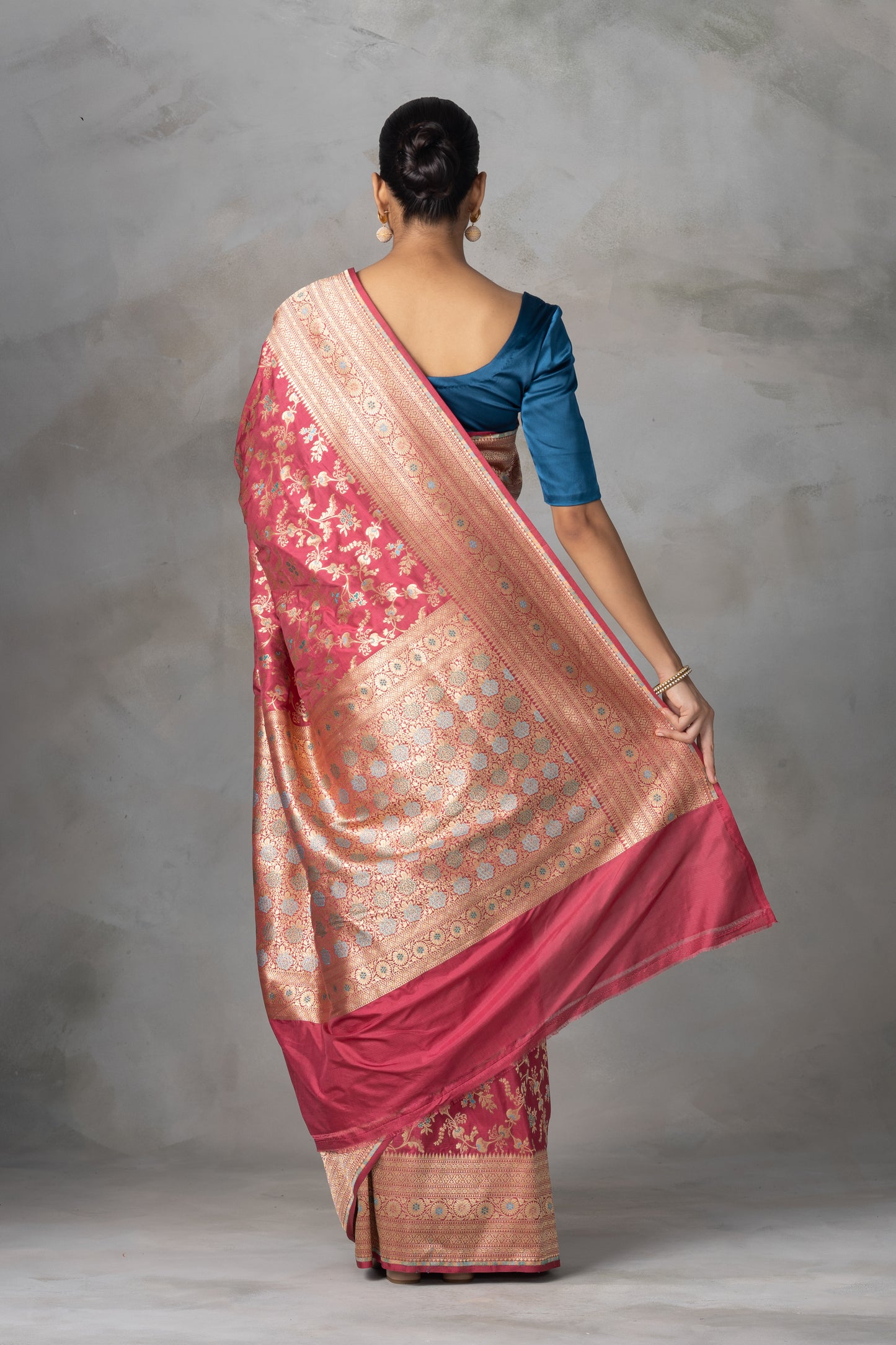 Rudrakshi Red Banarasi Silk Saree with Meenakari Zari Work