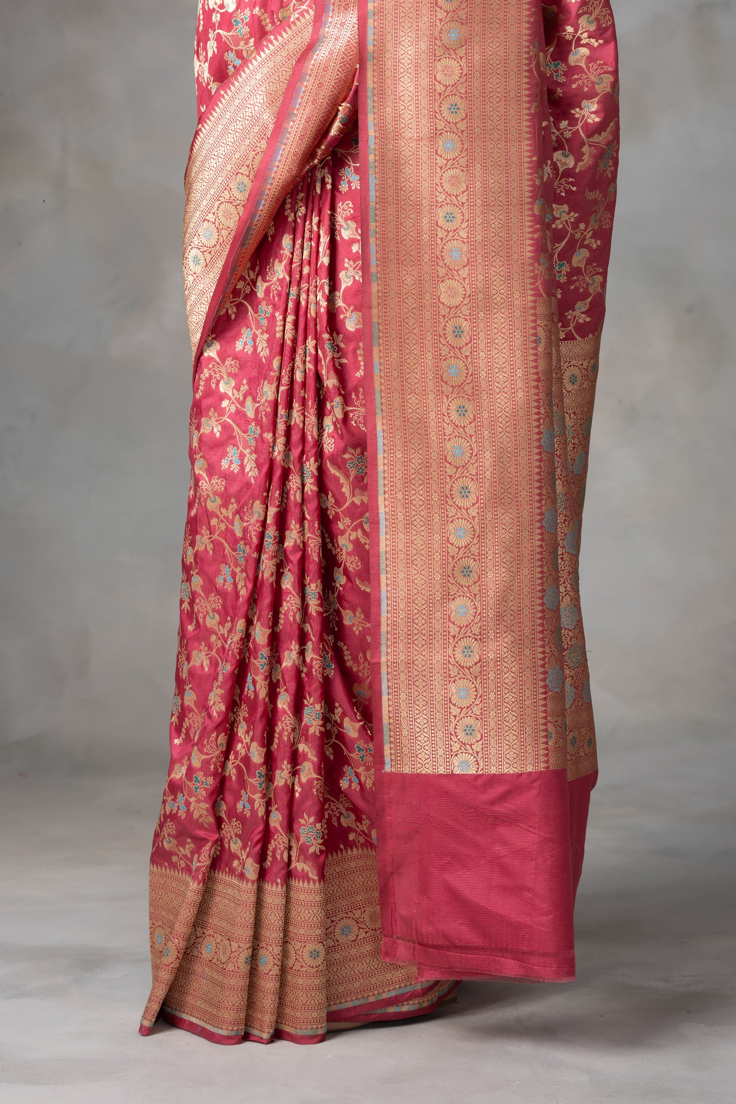 Rudrakshi Red Banarasi Silk Saree with Meenakari Zari Work