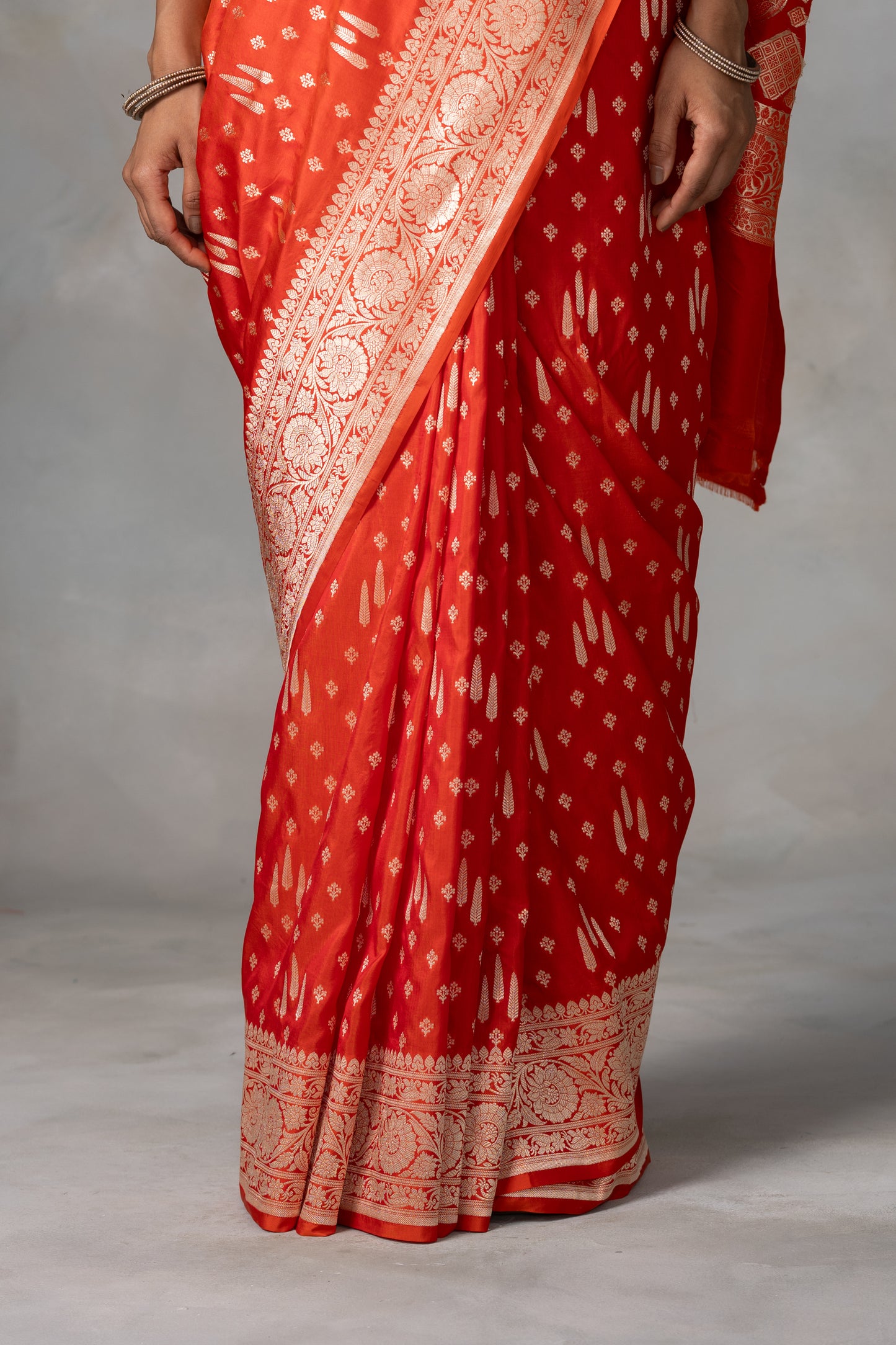 Kesari Kiran Orange Banarasi Silk Saree with Zari Weave