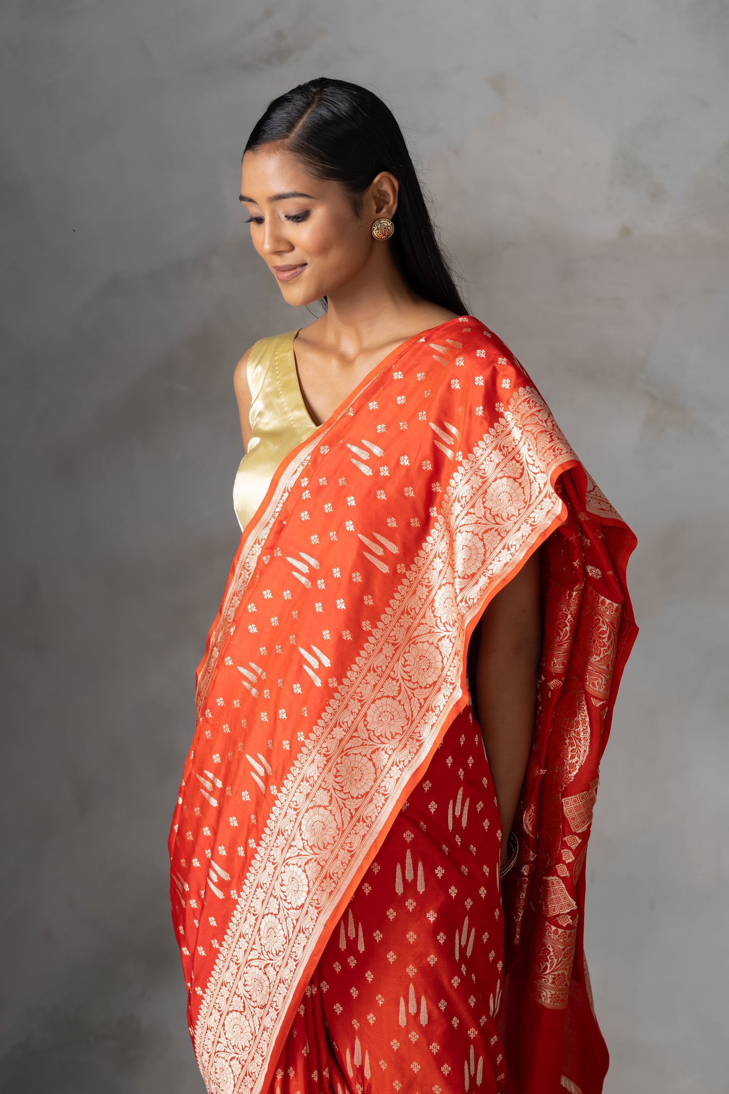 Kesari Kiran Orange Banarasi Silk Saree with Zari Weave