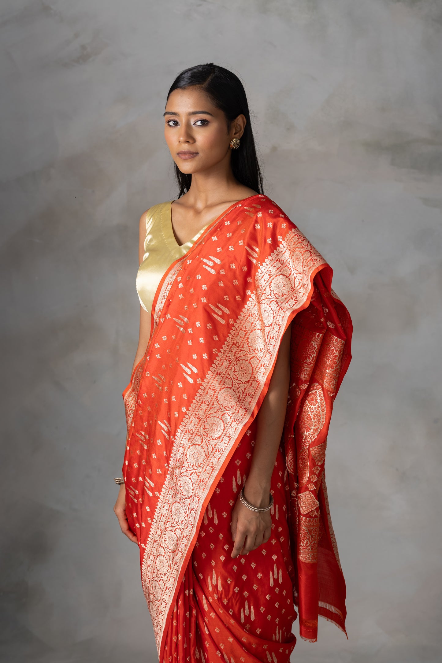 Kesari Kiran Orange Banarasi Silk Saree with Zari Weave