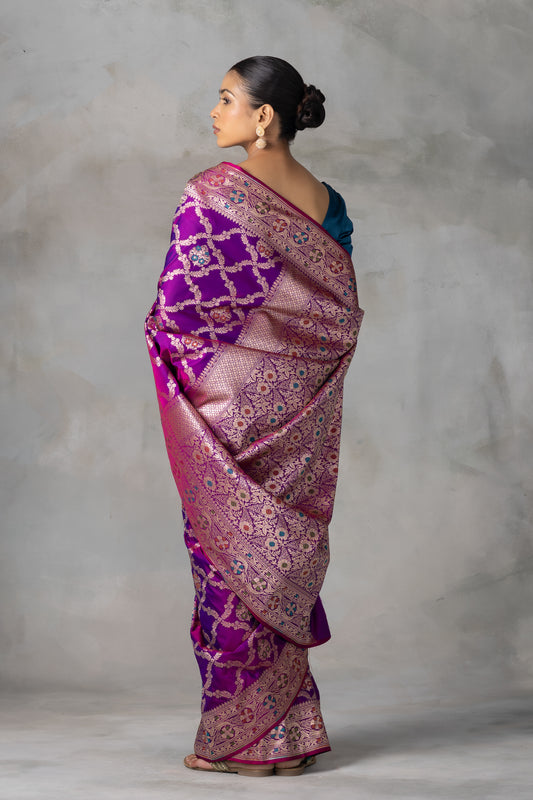Royal Magenta Banarasi Handloom Saree with Intricate Zari
