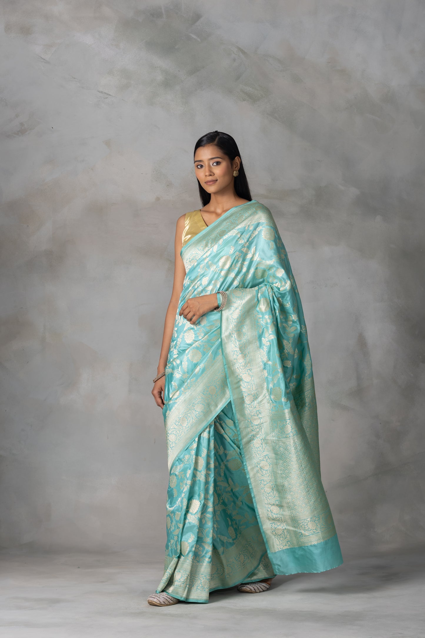 Aqua Blue Banarasi Silk Saree with Zari