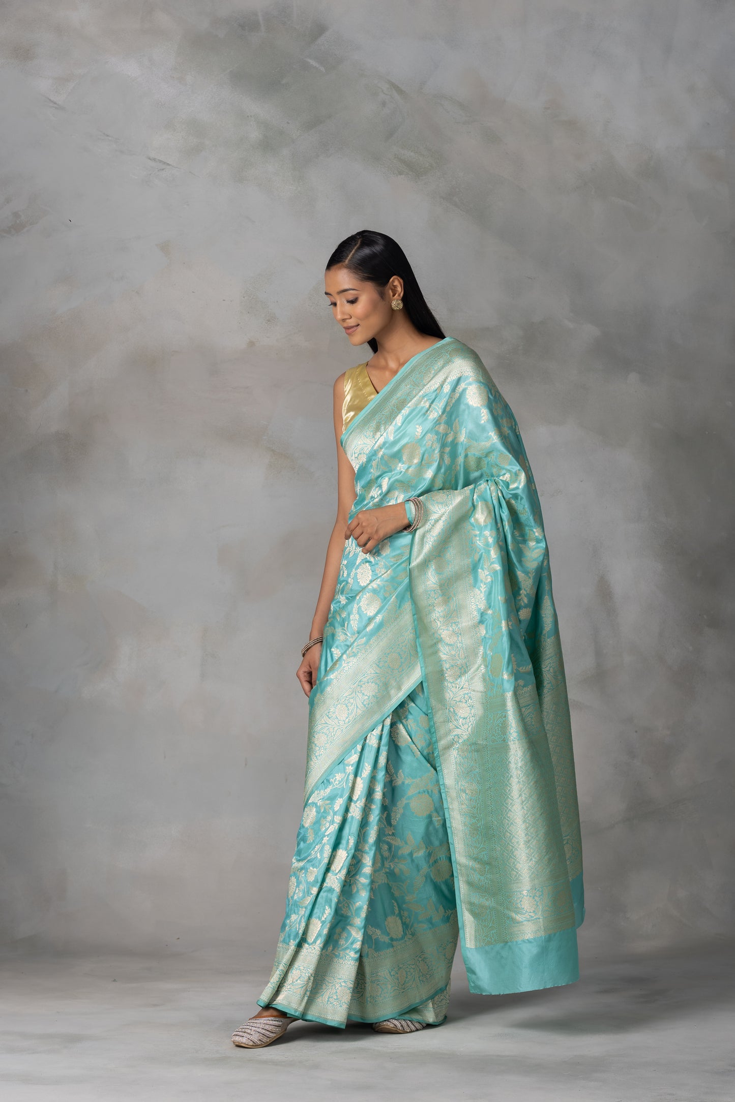 Aqua Blue Banarasi Silk Saree with Zari