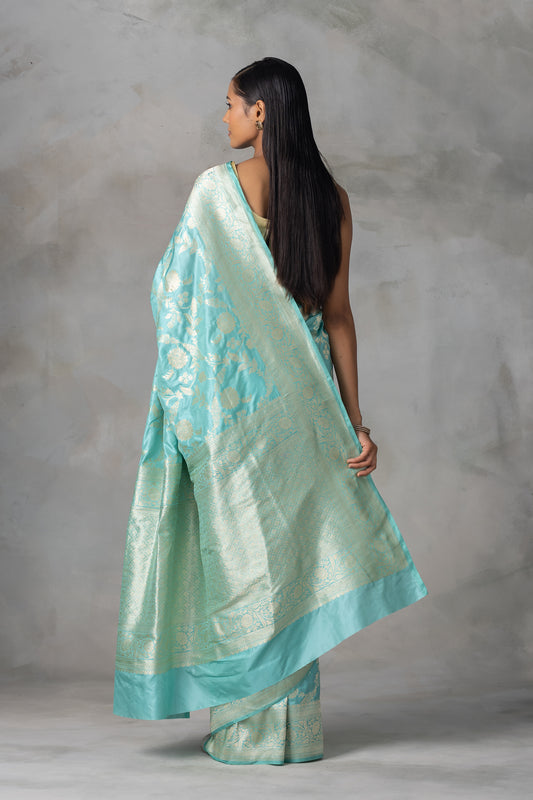 Aqua Blue Banarasi Silk Saree with Zari