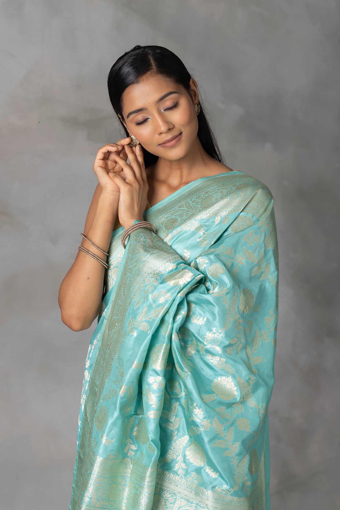 Aqua Blue Banarasi Silk Saree with Zari