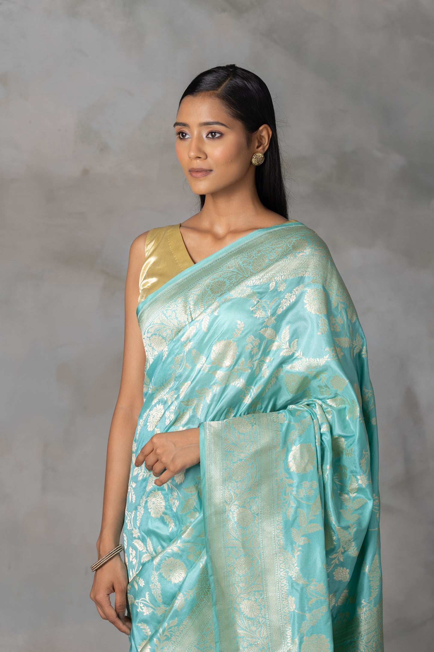 Aqua Blue Banarasi Silk Saree with Zari