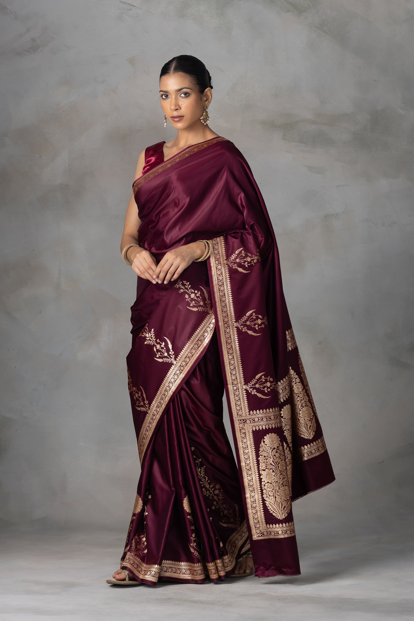 Royal Maroon Banarasi Silk Saree with Antique Zari Work