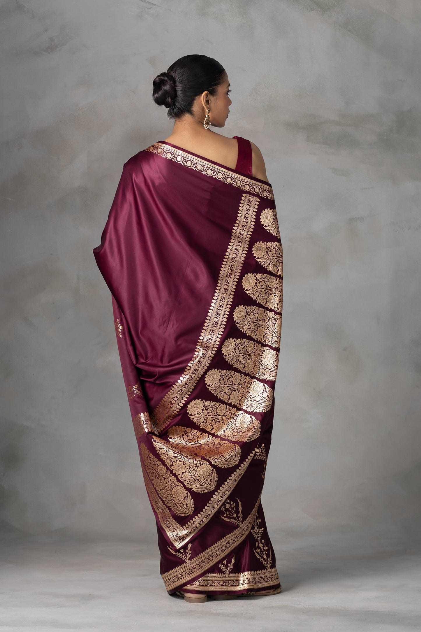 Royal Maroon Banarasi Silk Saree with Antique Zari Work